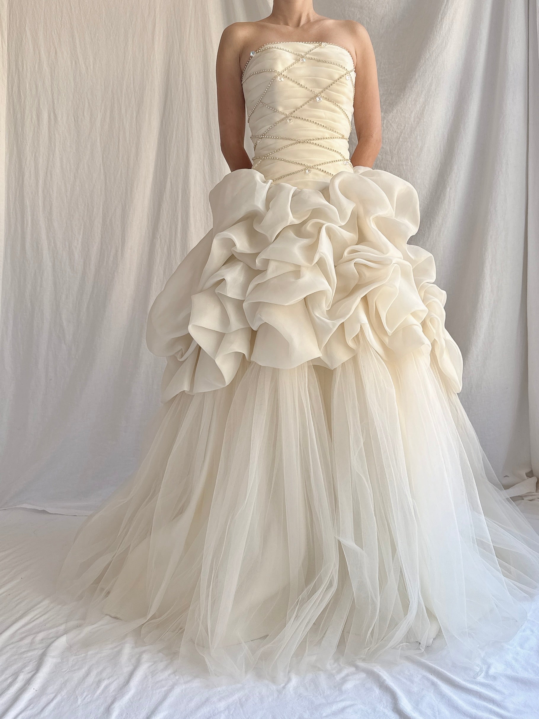 Vintage Buttercream Ruffle Organza Gown - S