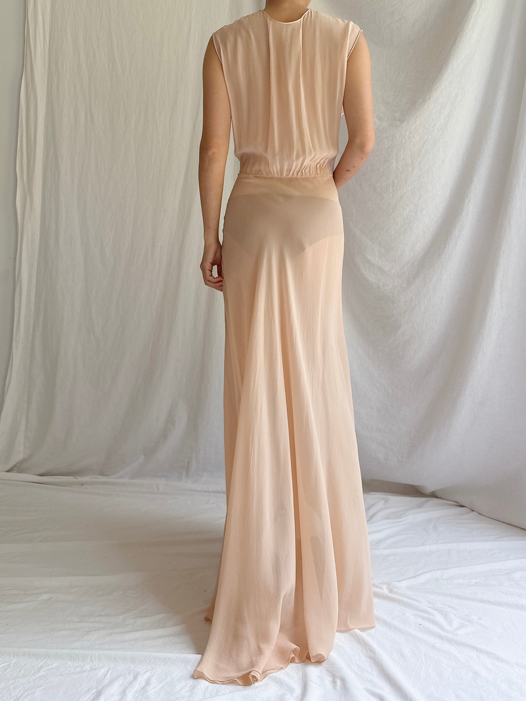 1930s Silk and Mesh Sheer Gown - S/M