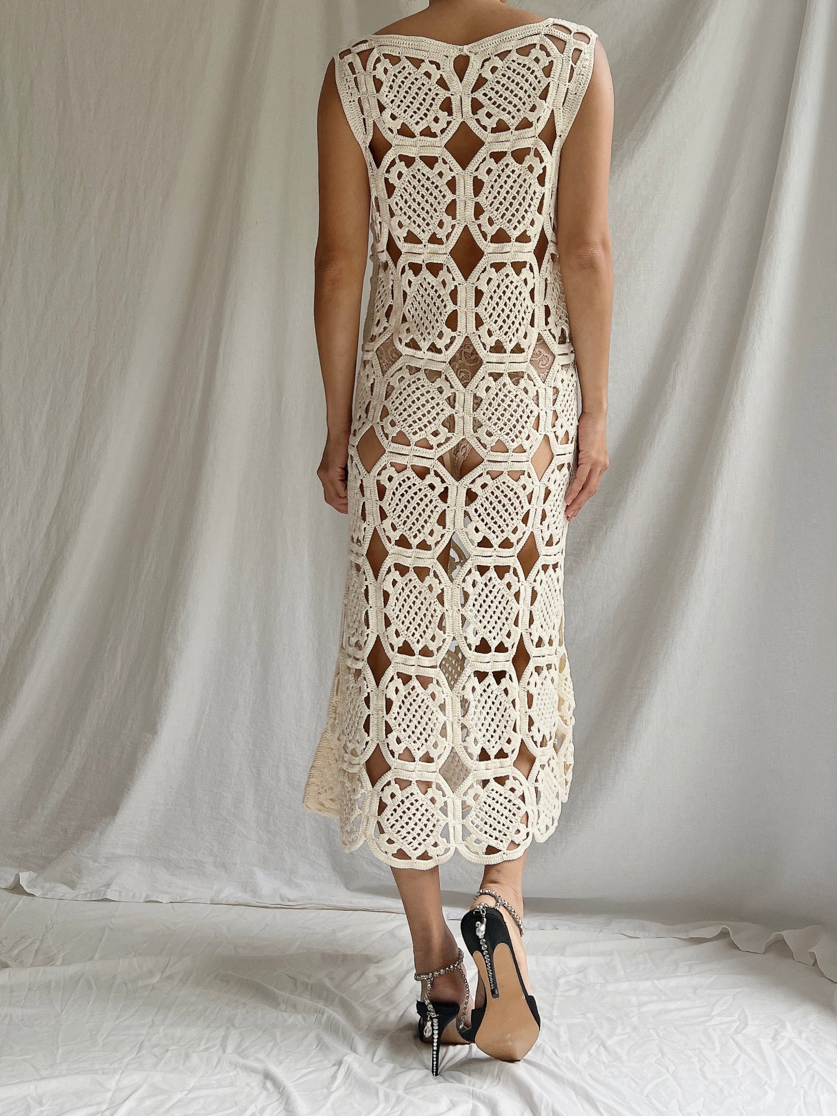 Ivory Crochet Midi Dress - M/L