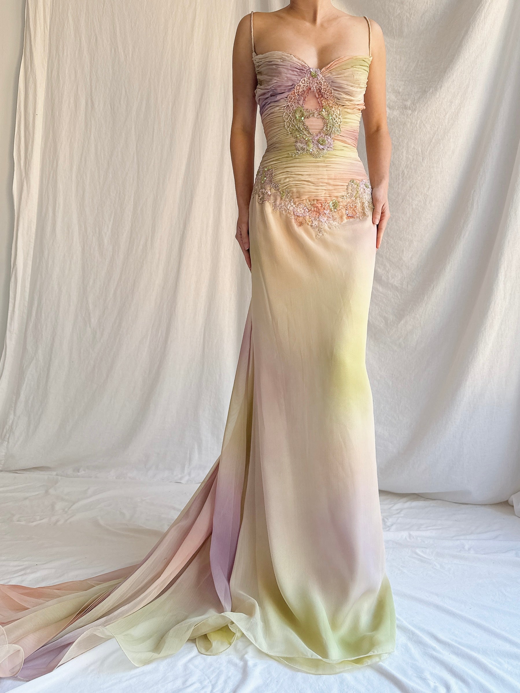 Vintage Couture Handbeaded Ombre Gown - S/M