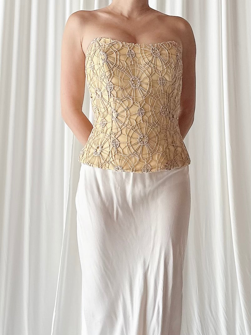 Vintage Silk Crochet Bustier Top - Size L