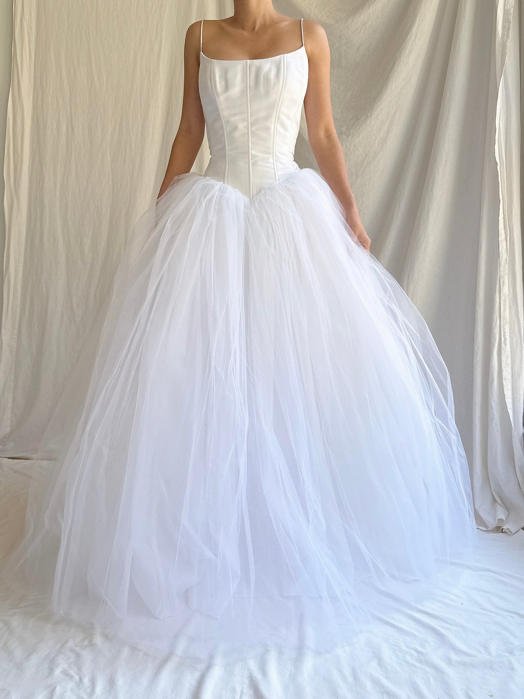 Vintage Tulle Basque Waist Gown - S-M