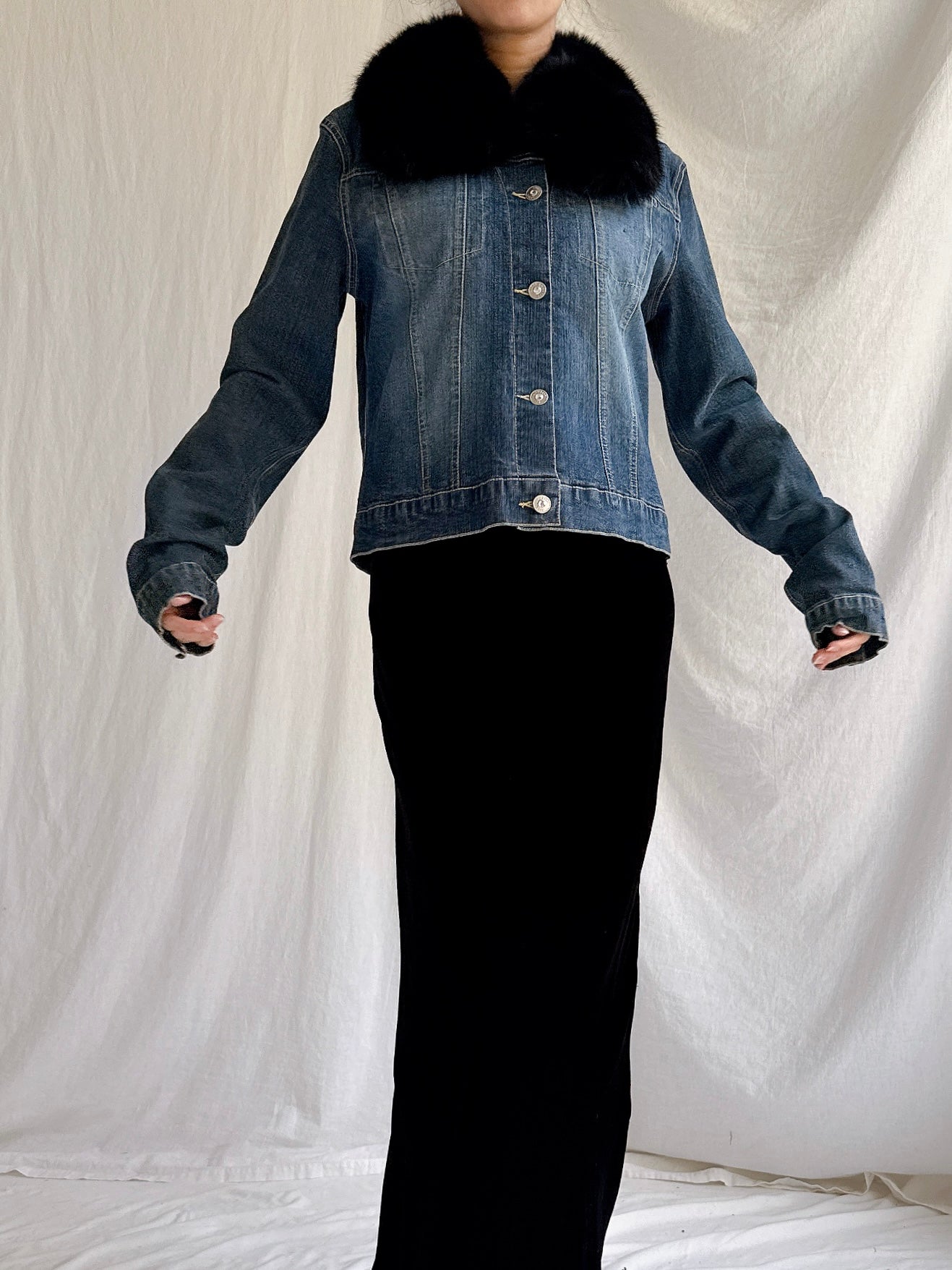 Vintage Ricci Andrist Fur Collar Denim Jacket - M/IT44