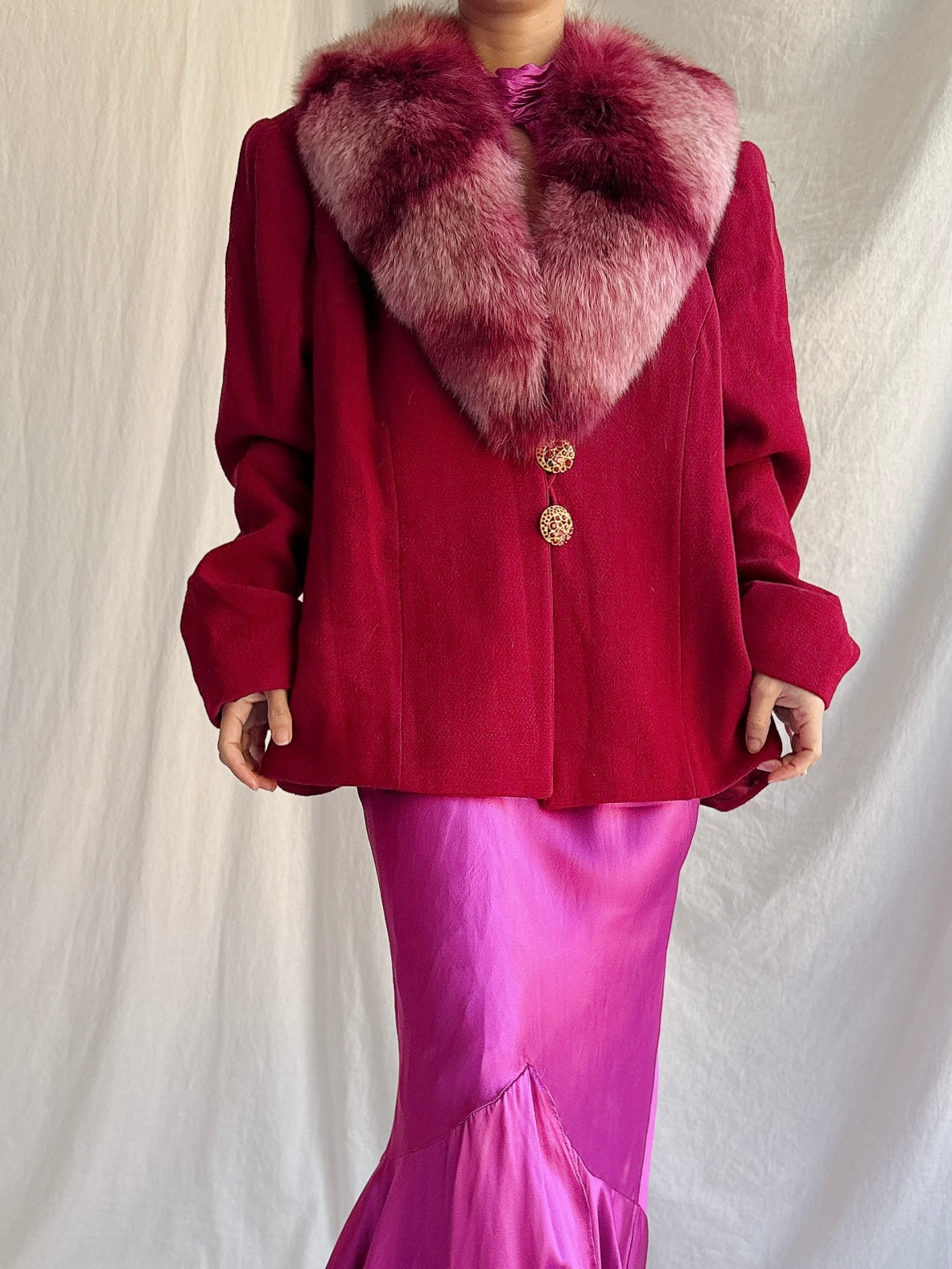 Vintage Paola Baccini Italian Wool and Fox Fur Coat - L/IT 52/US 18