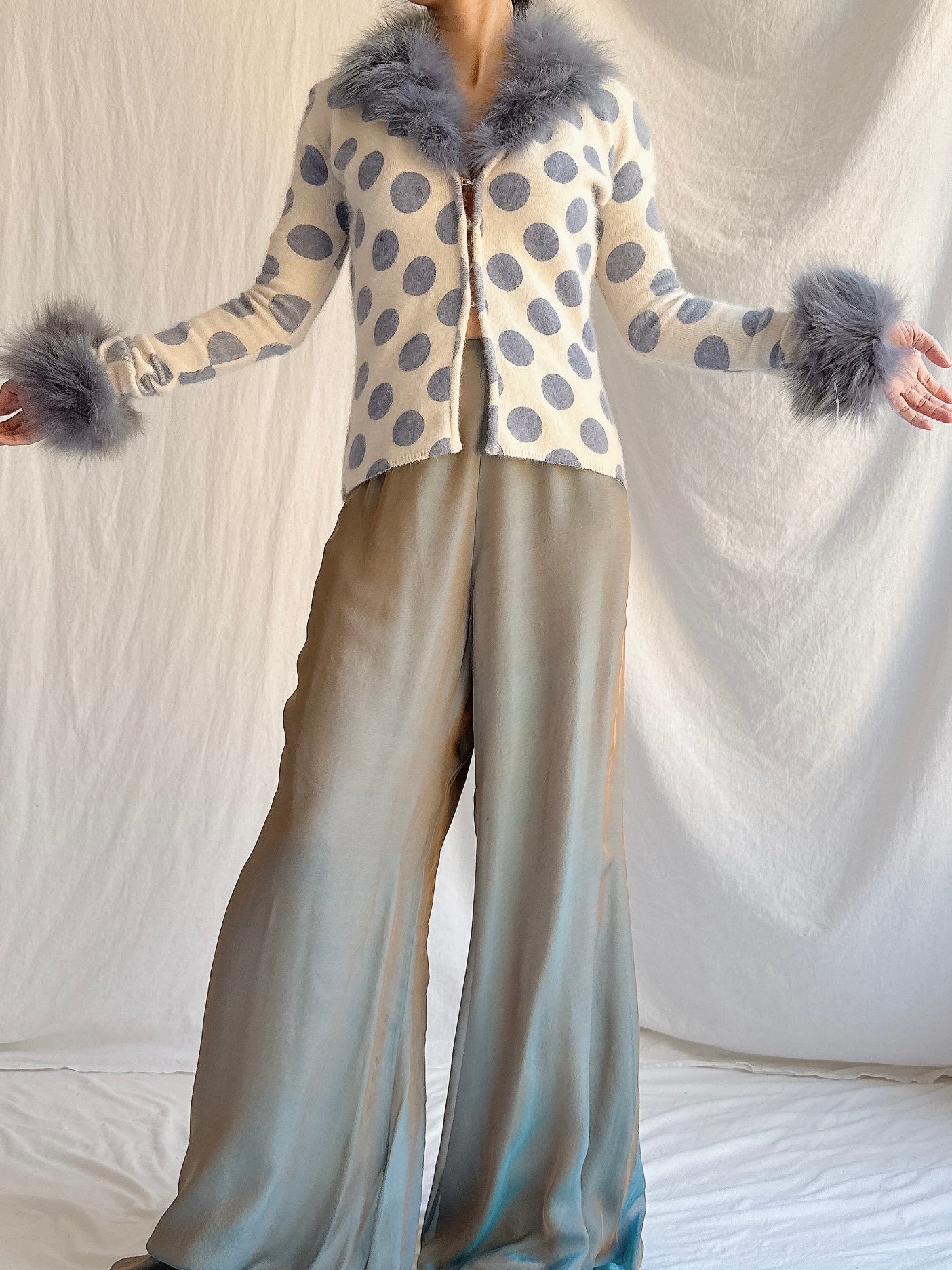 Vintage Angora and Fox Fur Trimmed Cardigan - XS/S