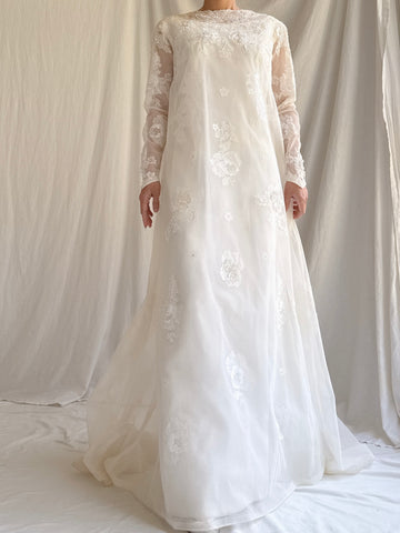 Vintage Tulle and Lace Gown - M