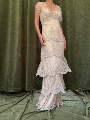 Vintage Tiered Beaded Gown - L