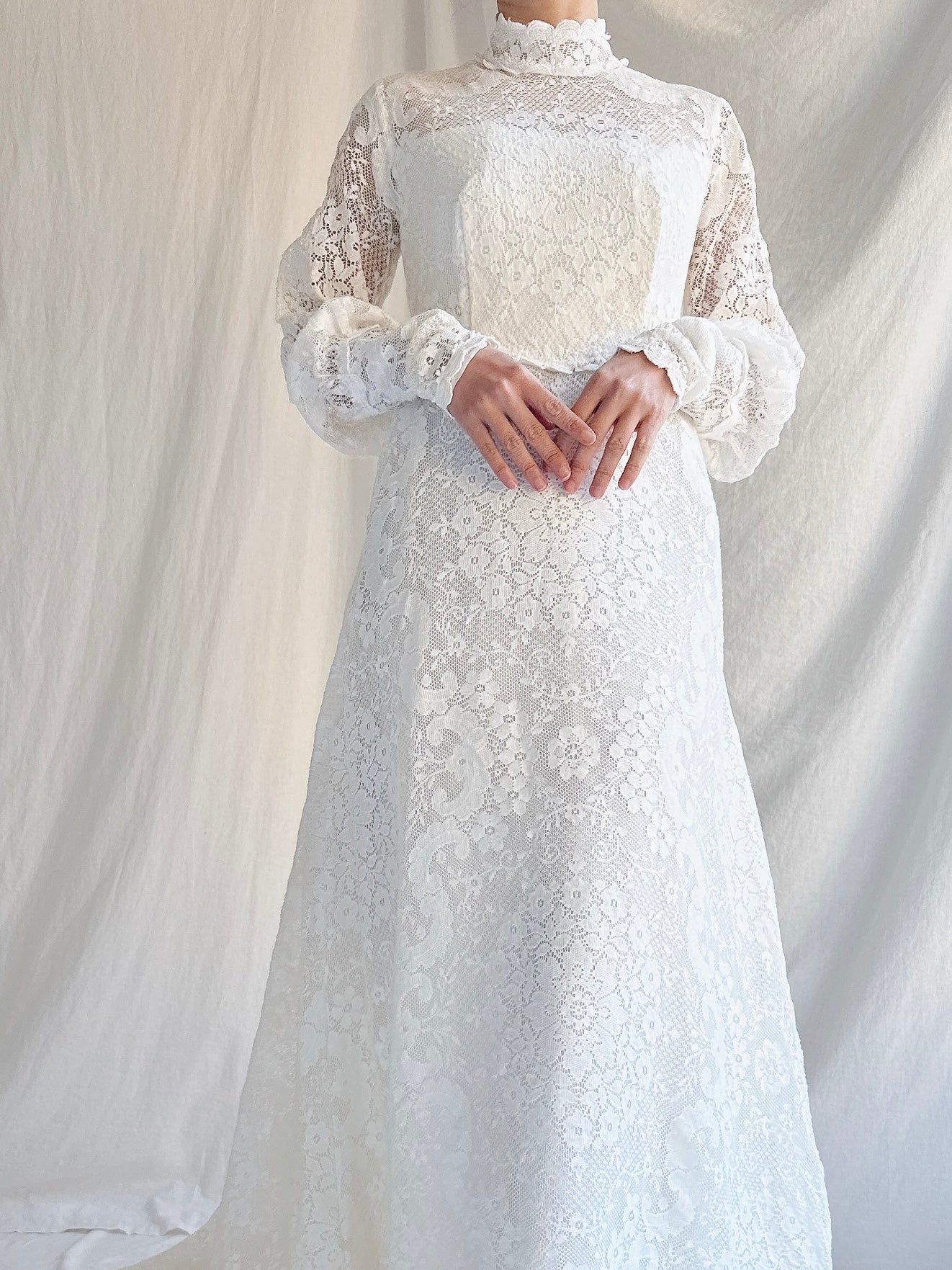 Vintage Crochet Lace Poet Sleeve Gown - S