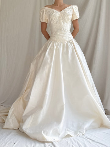 Vintage Raw Silk Beaded Gown - S