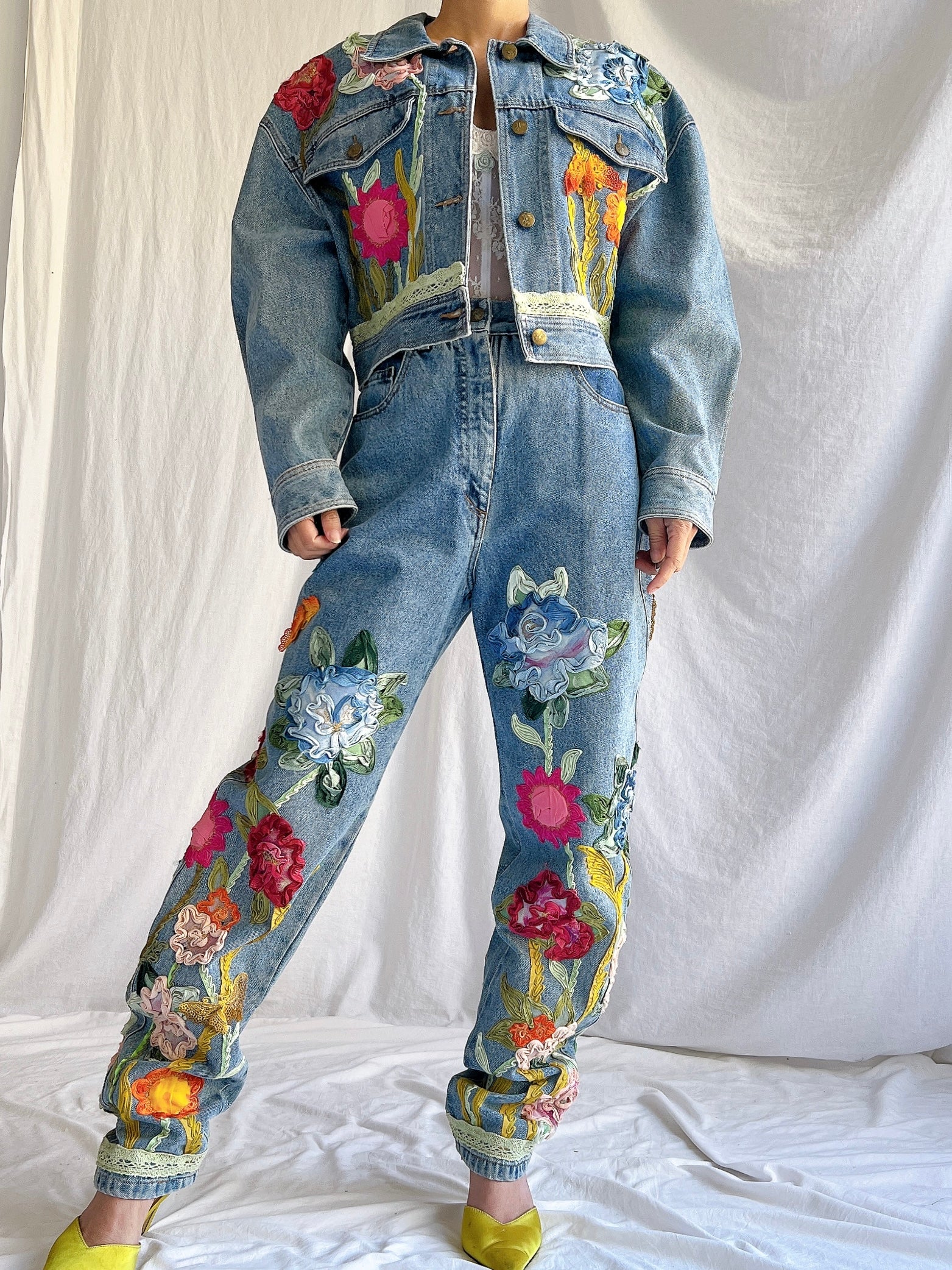 Vintage Floral Denim Set - M