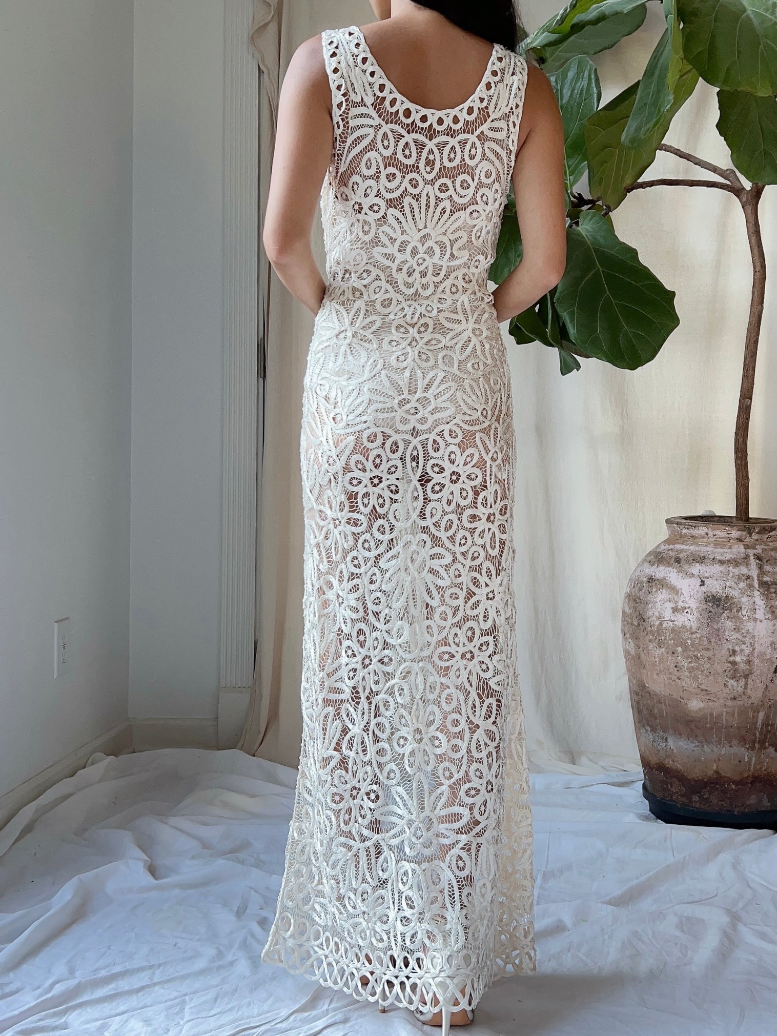 Vintage Ivory Silk Hand Beaded Dress - S/M | G O S S A M E R Vintage Ivory Silk Hand Beaded Dress - S/M | G O S S A M E R
