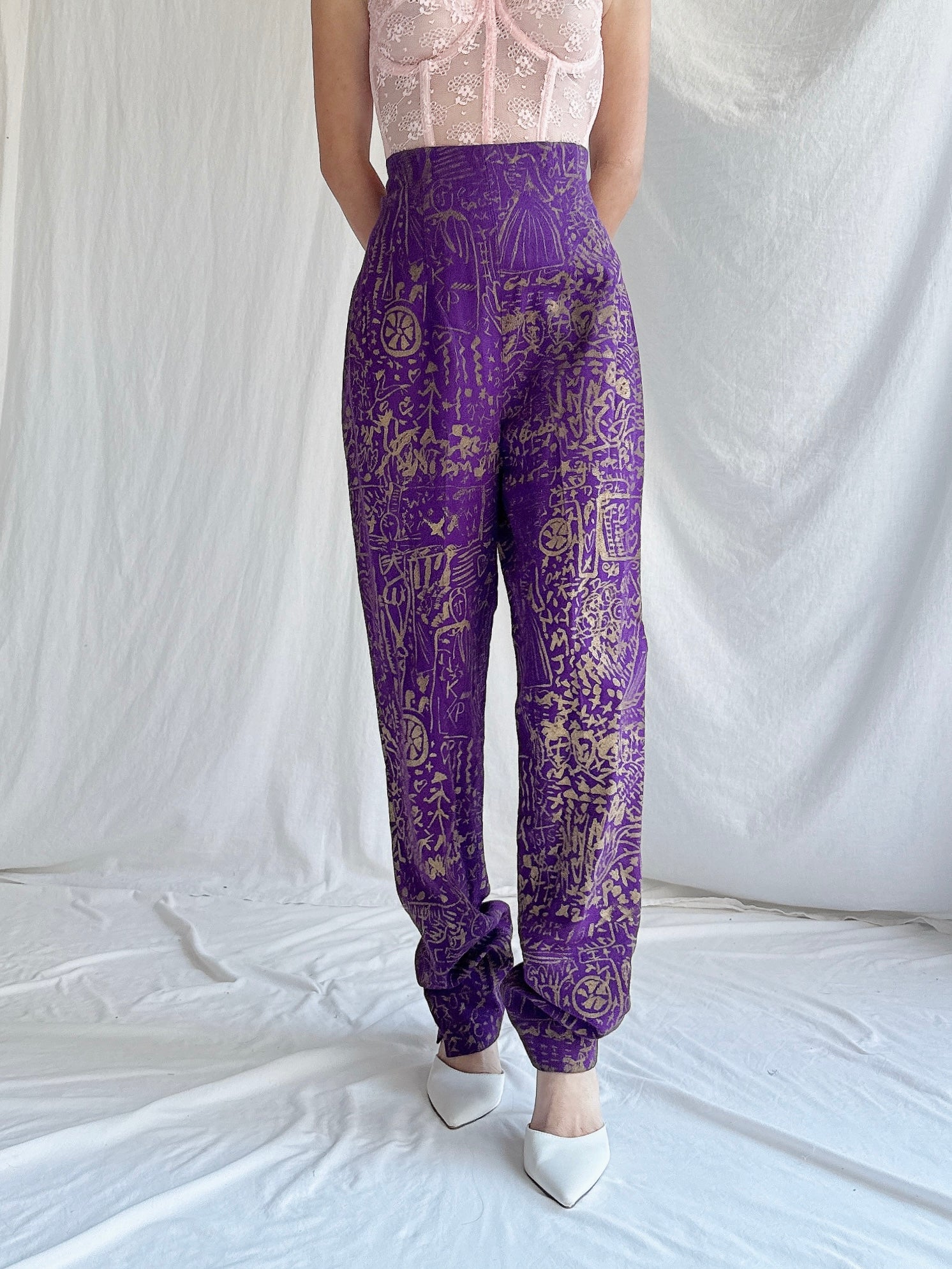 Vintage Painted High-Waisted Pants - S