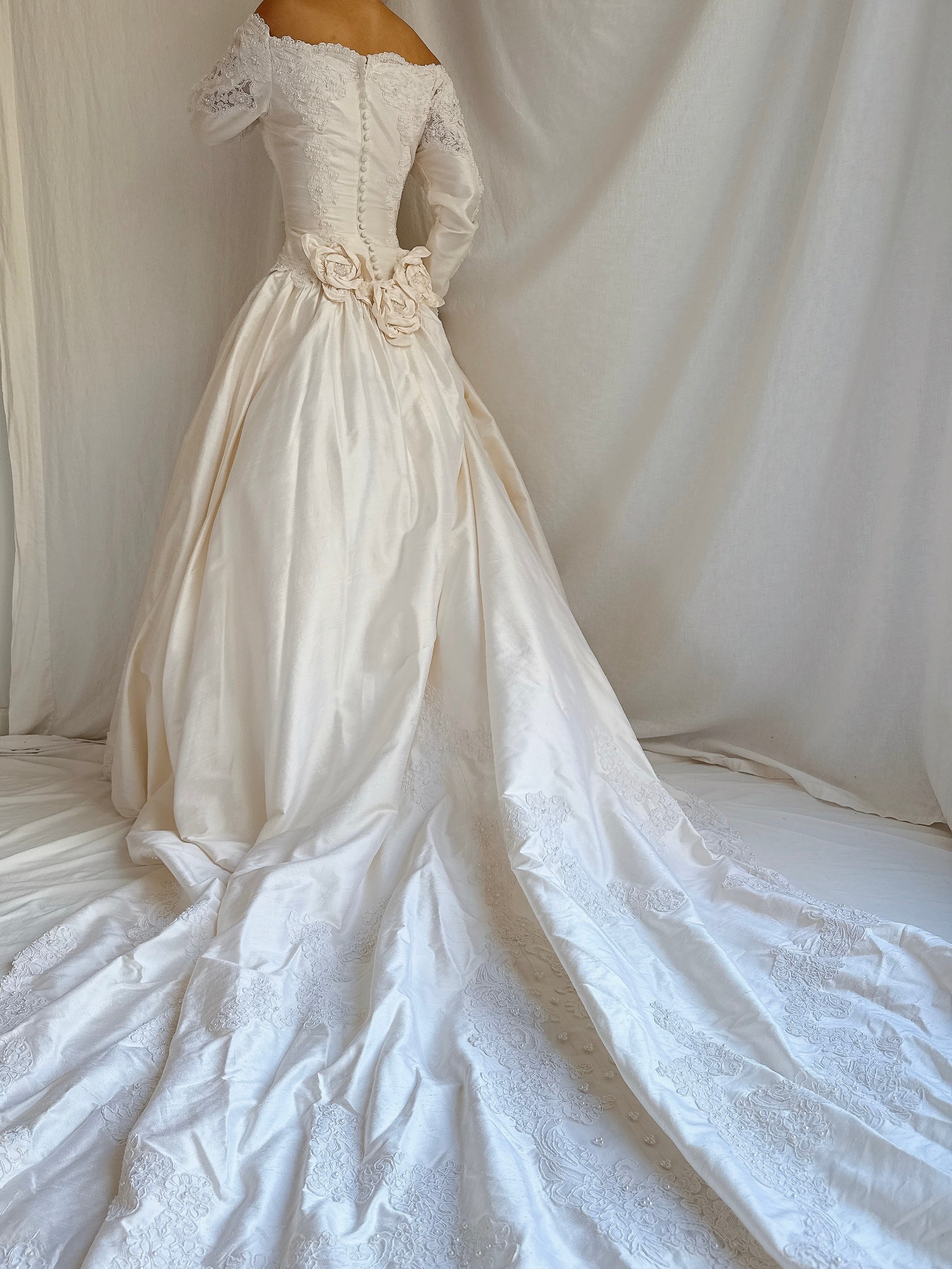 Vintage Long Sleeve Silk Gown - S