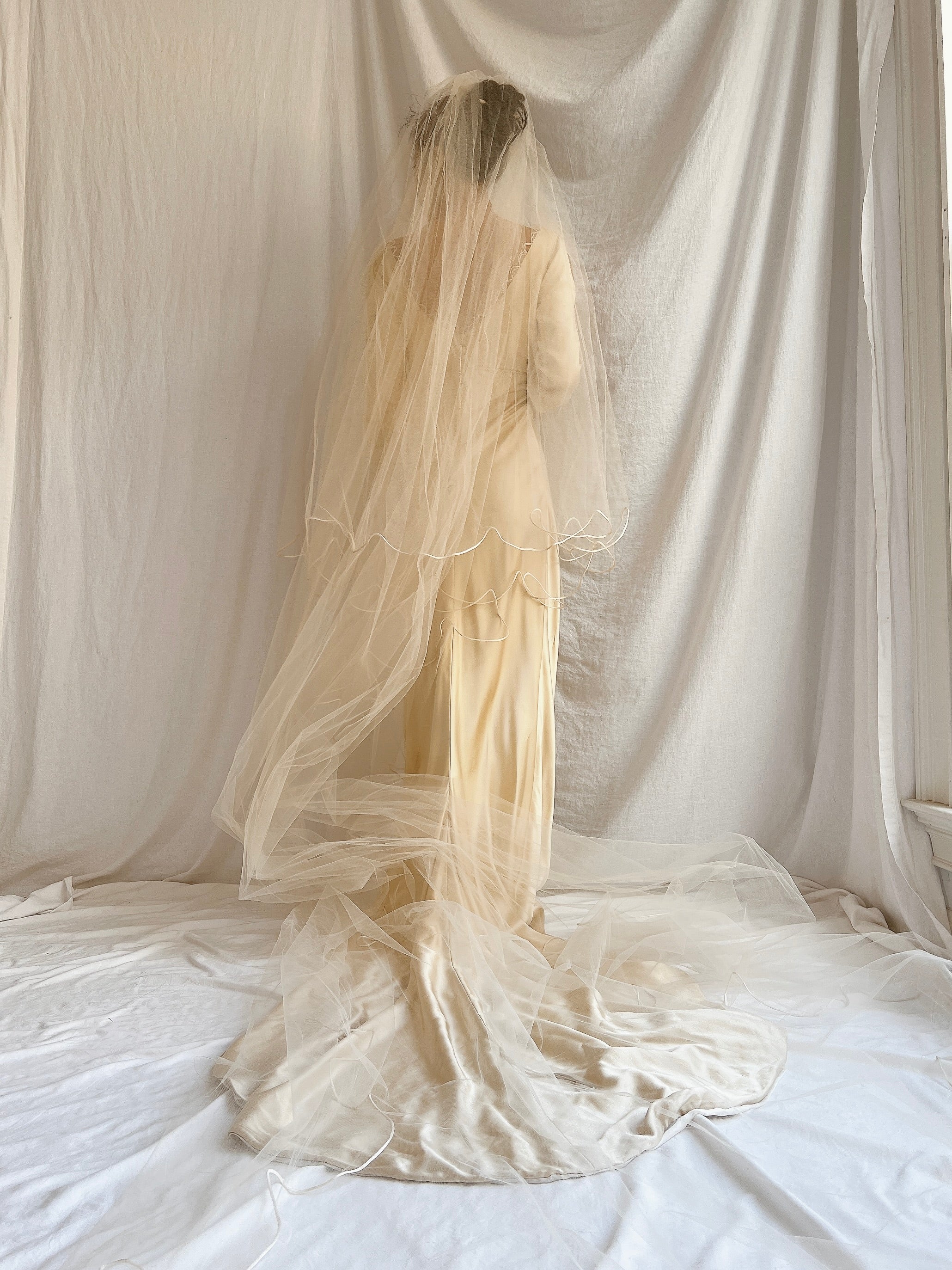 Vintage Gold/Champagne Silk Gown with Veil - S/M