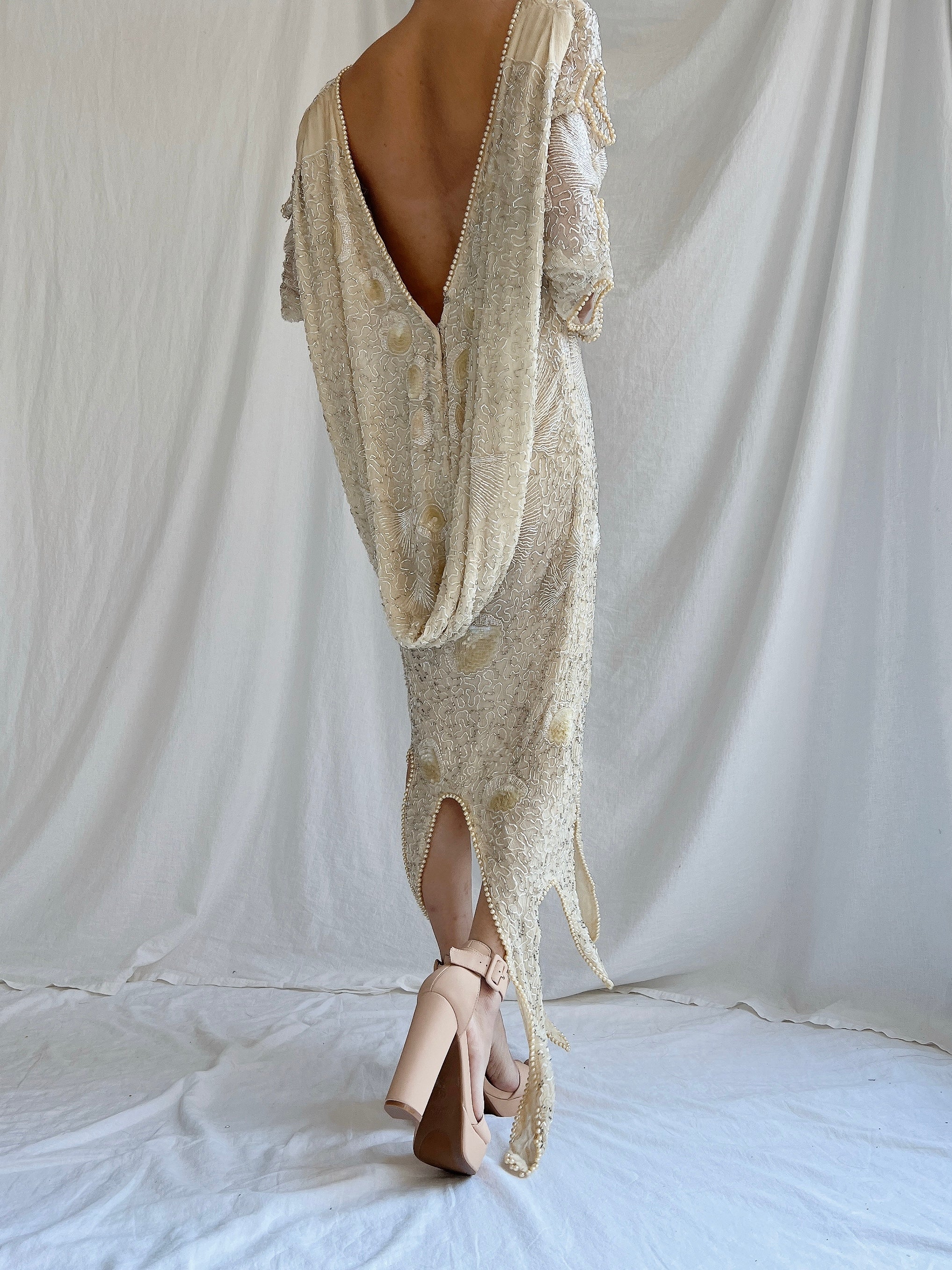 1970s Silk Beaded Dress - M