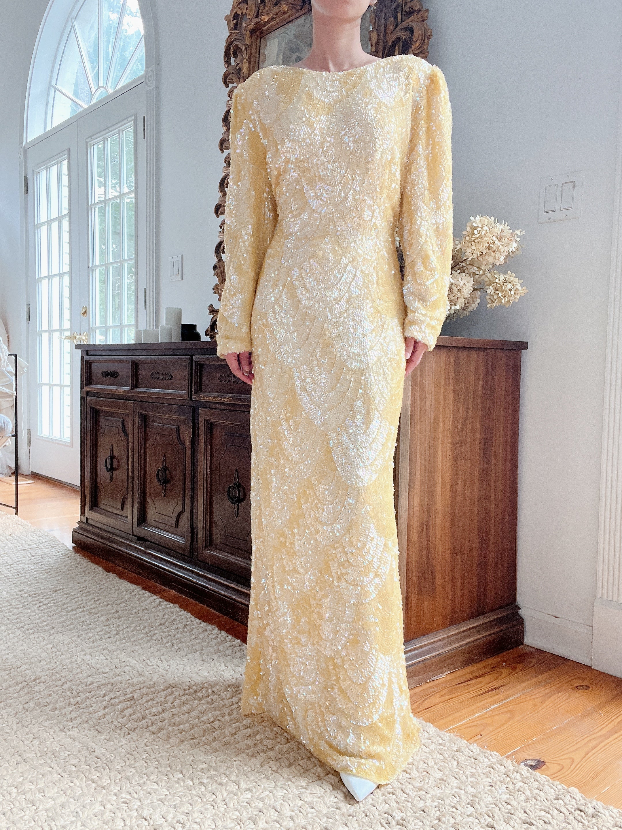 Vintage Yellow Sequins Gown - M/L