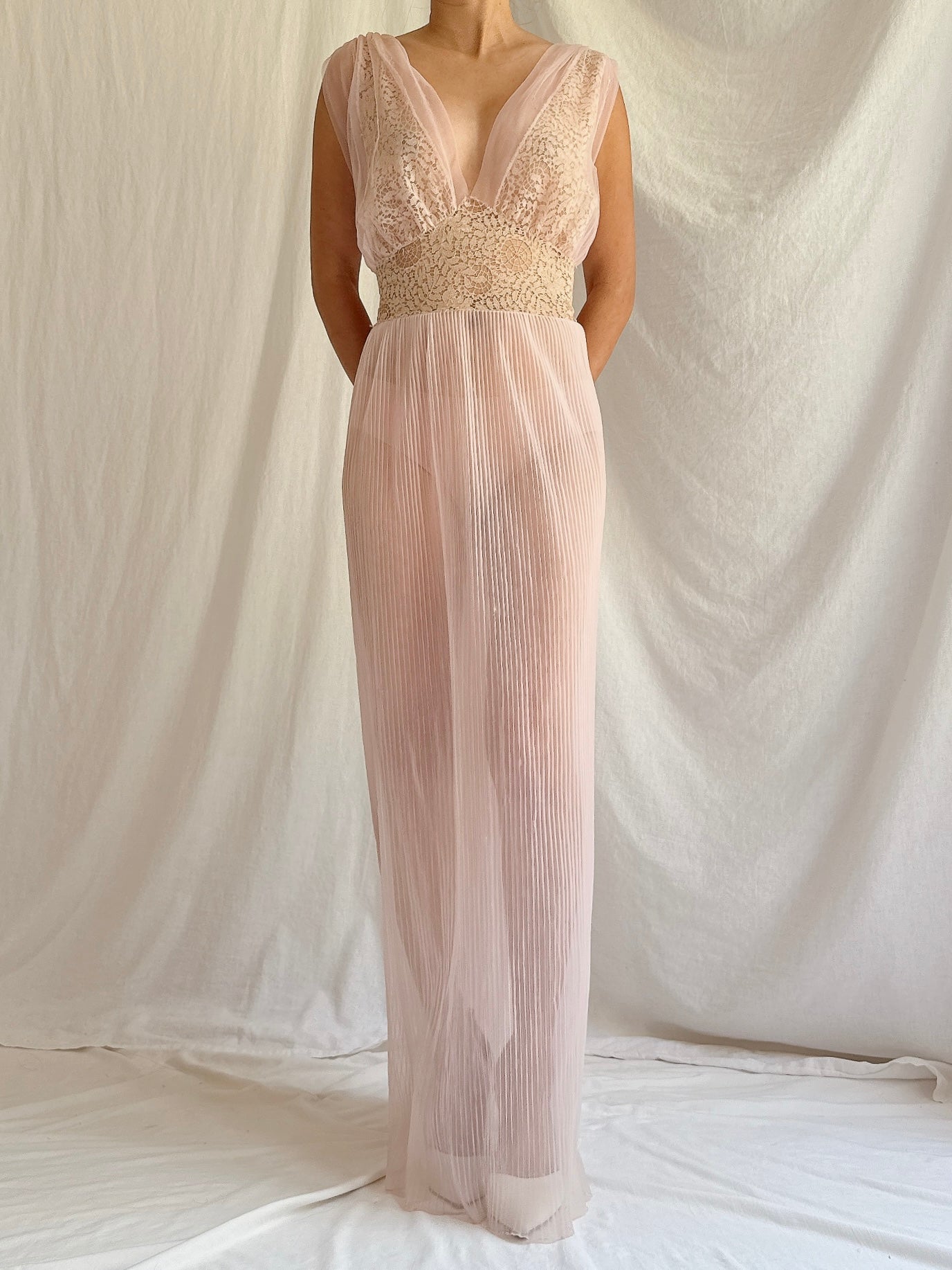 1959s Crystal Pleated Slip Gown - S/M