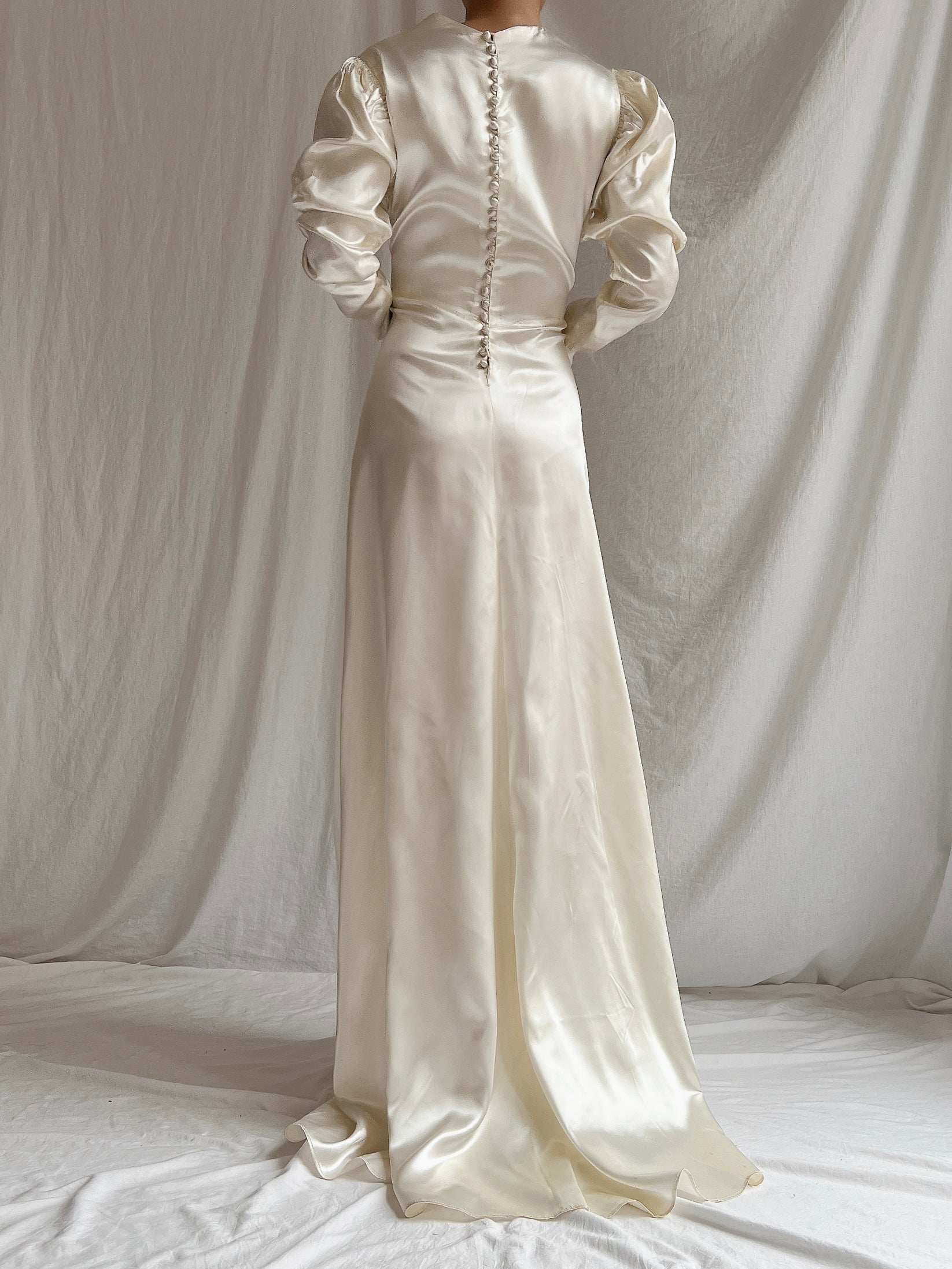 1940s Satin Long Sleeve Gown - S