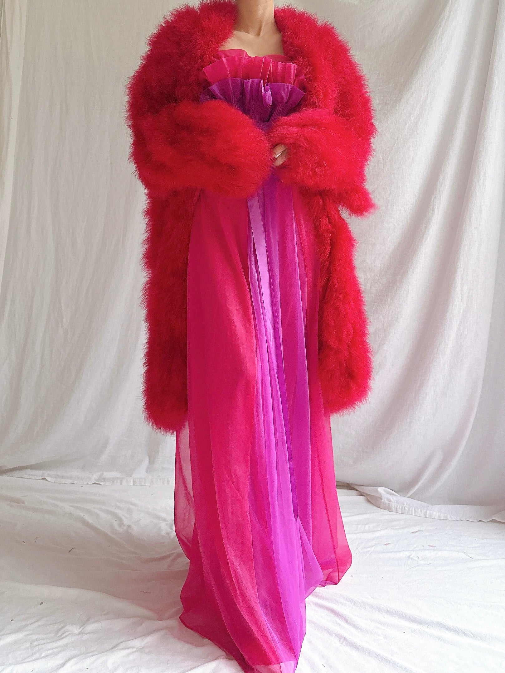 Vintage Red Marabou Duster - OSFM