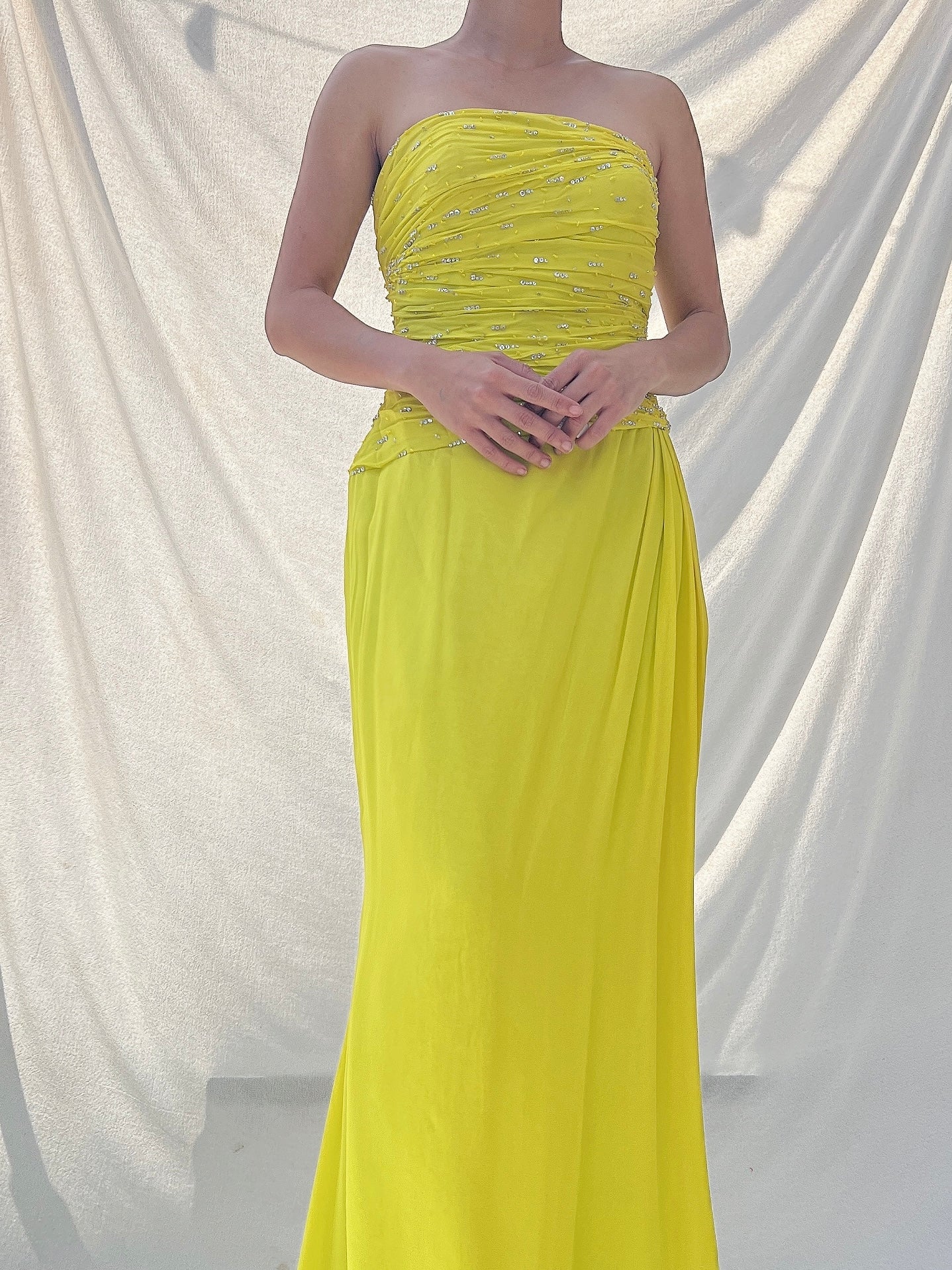 Vintage Chartreuse Silk Gown - M