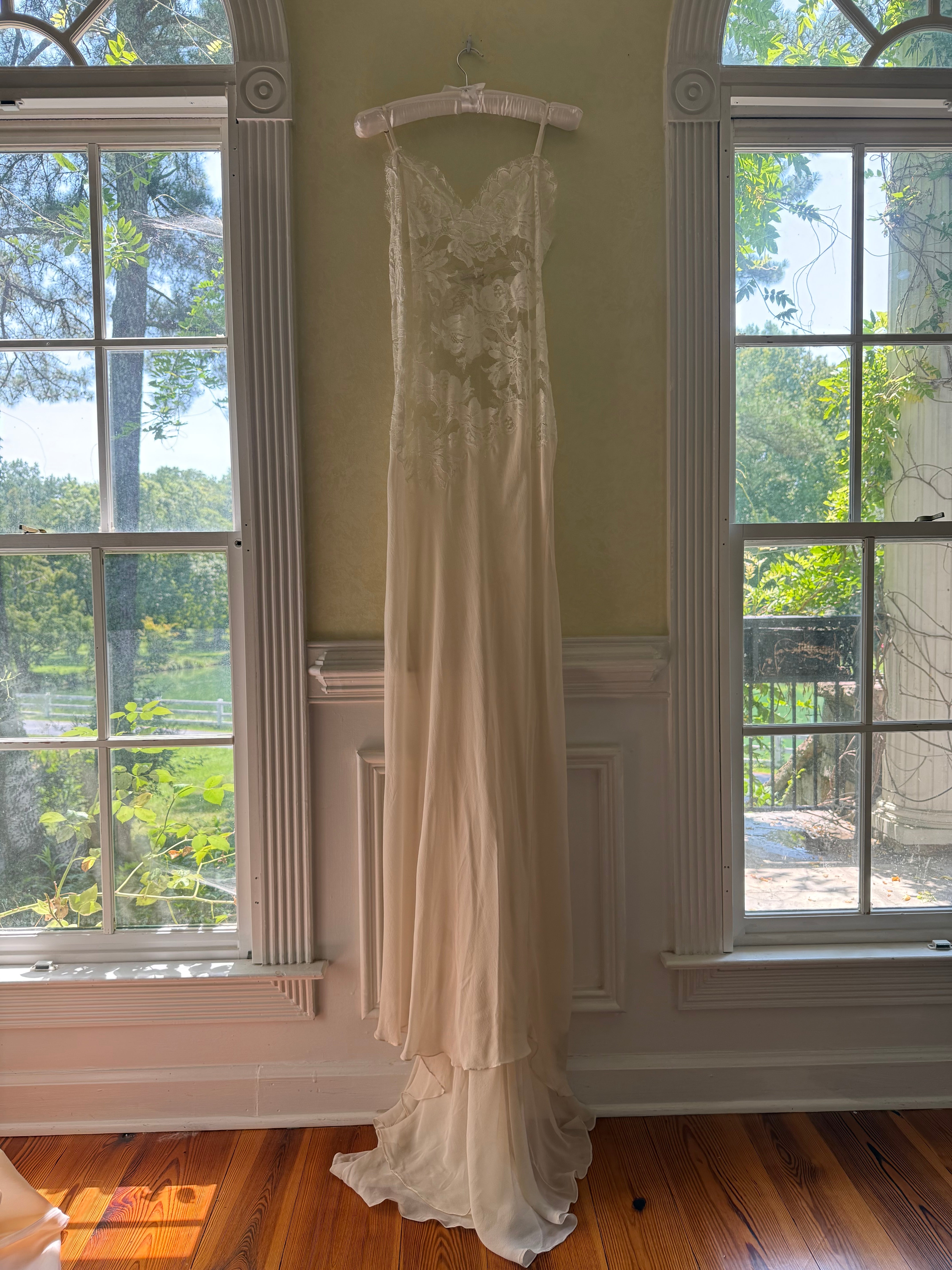 Vintage Rosamosario Floral Chantilly Lace Silk Slip Gown - M