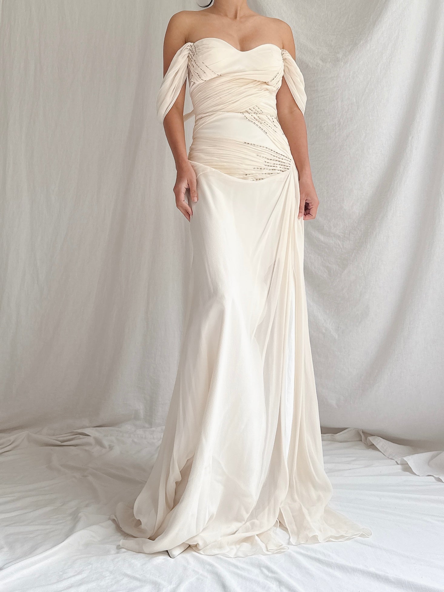 Vintage Silk Draped Shoulder Dress - M/L