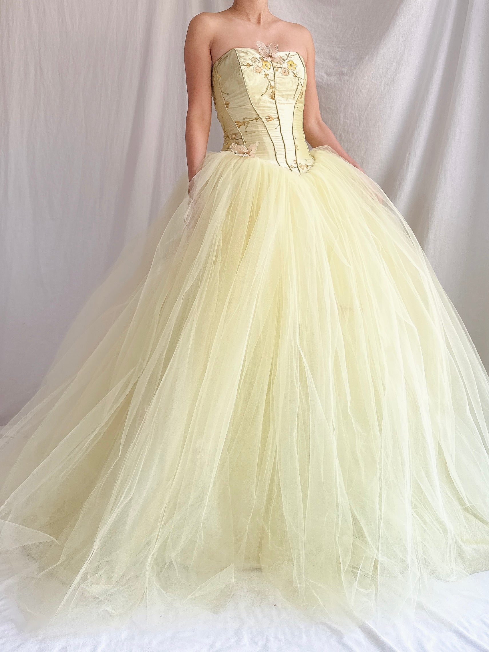 Vintage Raw Silk and Tulle Gown - XS-S