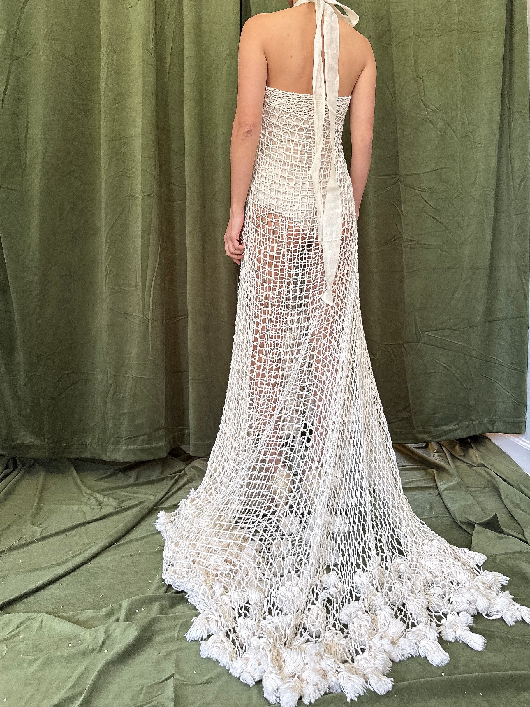 Vintage Handmade Knit Shawl Dress - OSFM
