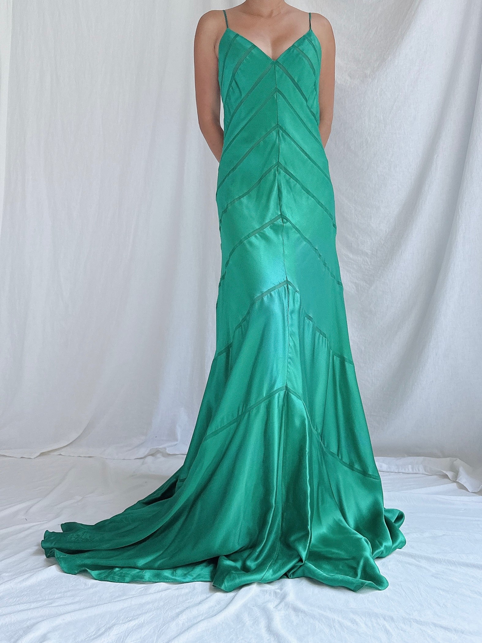 Vintage Emerald Silk Bias Gown - S/M