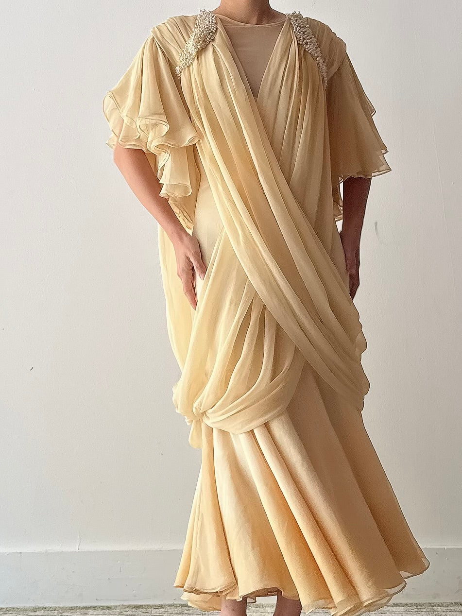 Vintage Marinelli Chiffon Draped Dress - M