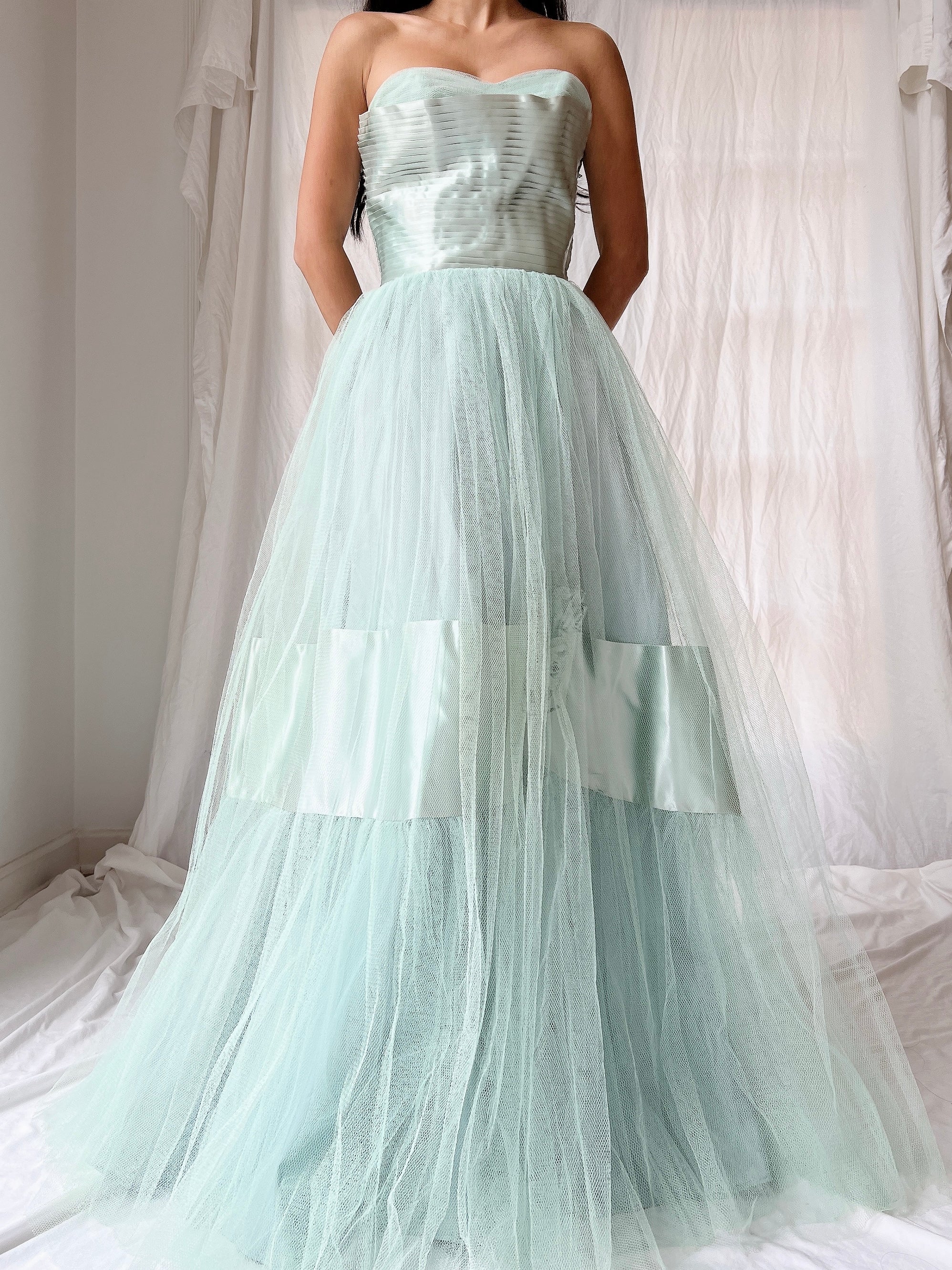 1950s Seafoam Tulle Gown - XS | G O S S A M E R 1950s Seafoam Tulle Gown - XS | G O S S A M E R