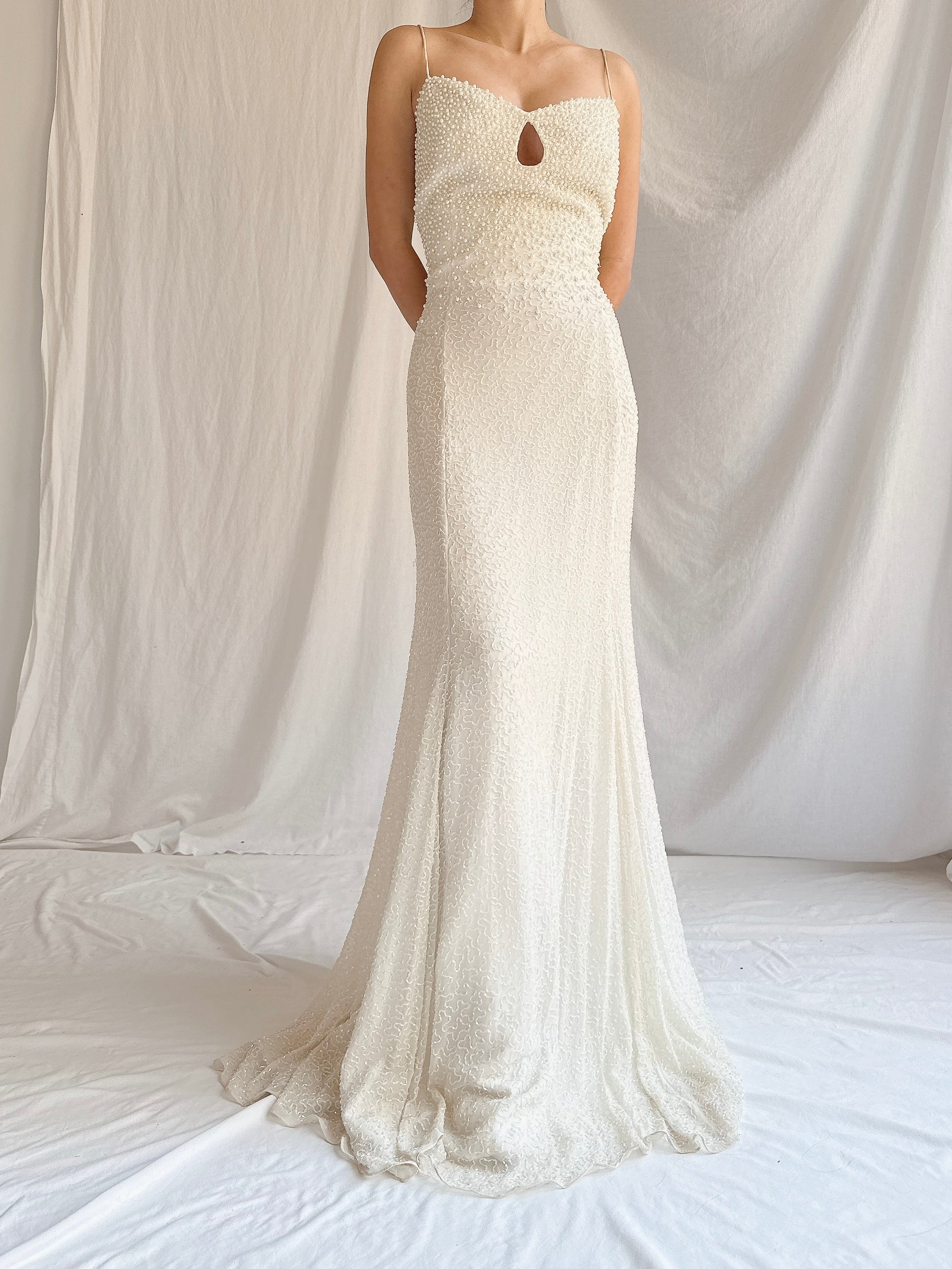 Vintage Silk Pearl Beaded Gown - M