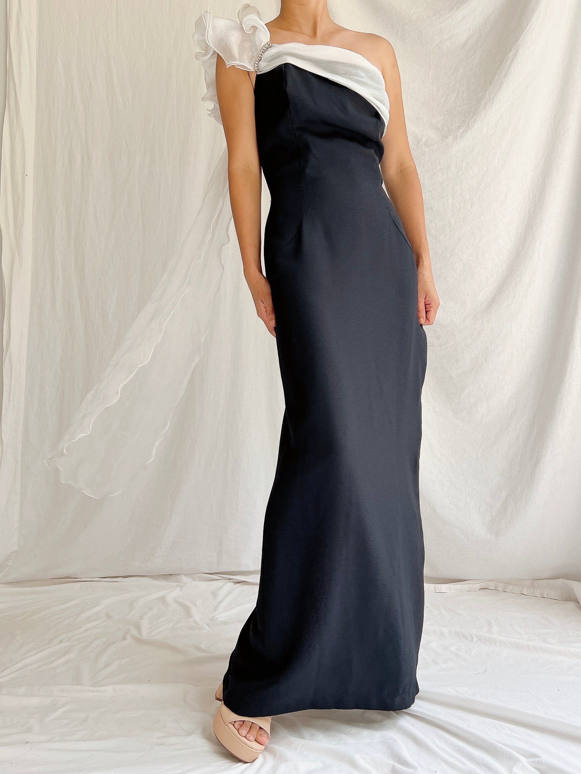 Vintage Rayon One Shoulder Gown - S