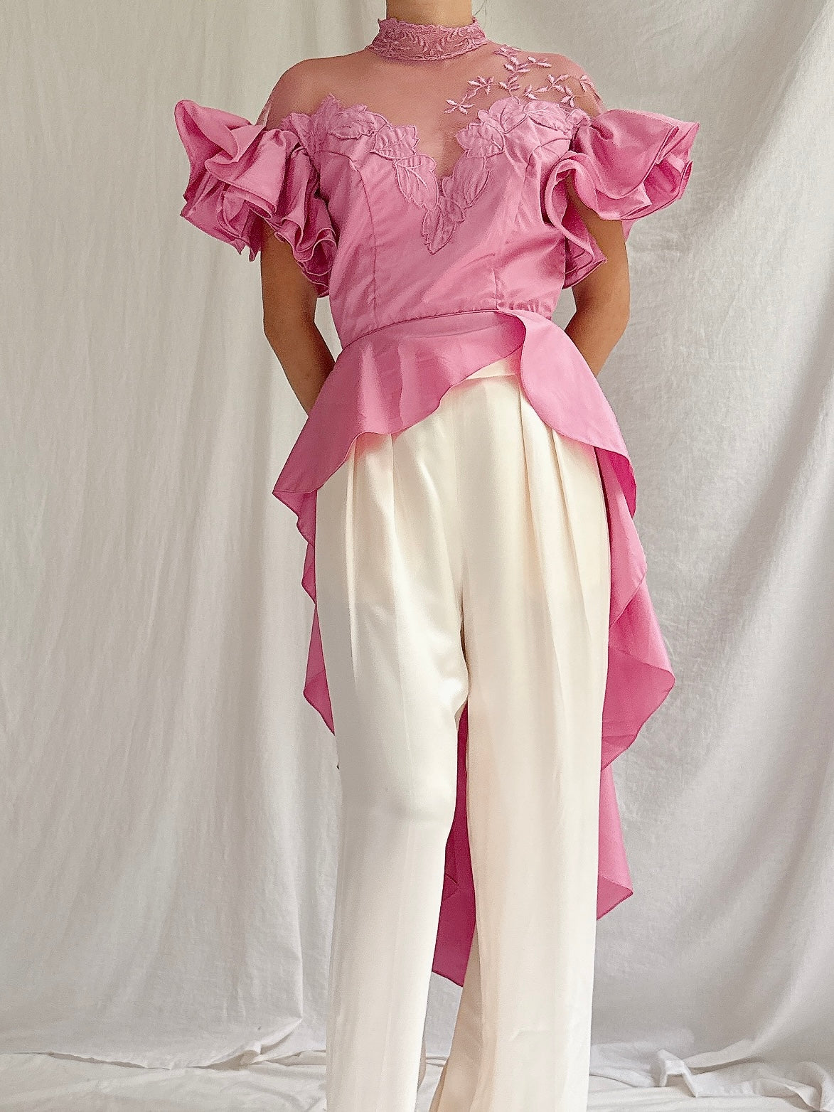 Vintage Pink High Neck Top - S