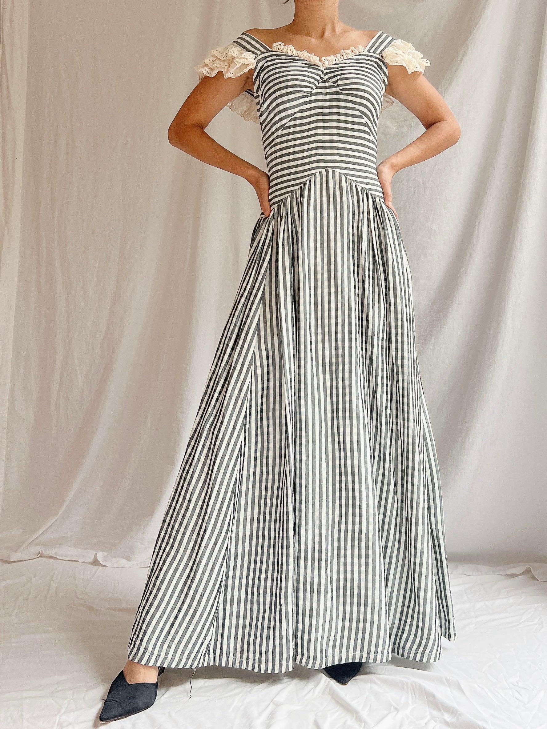 1930s Checkered Taffeta Gown - XS