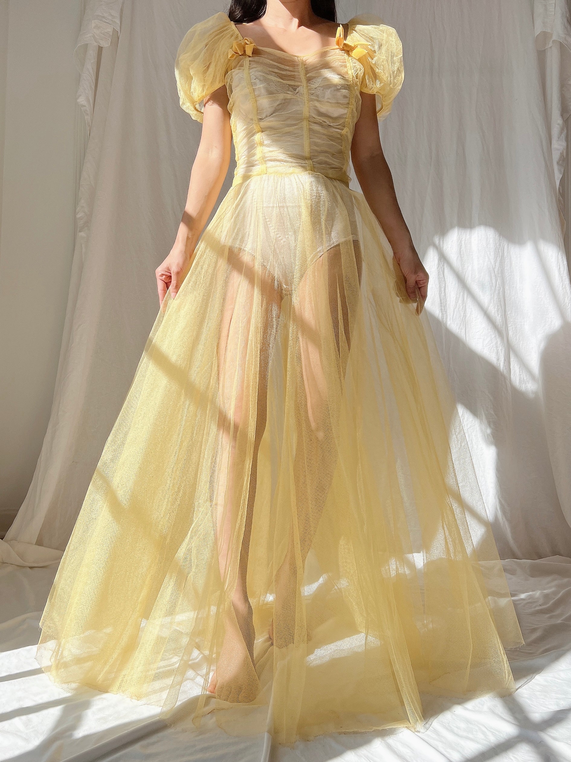 1930s Yellow Sheer Tulle Dress - XS