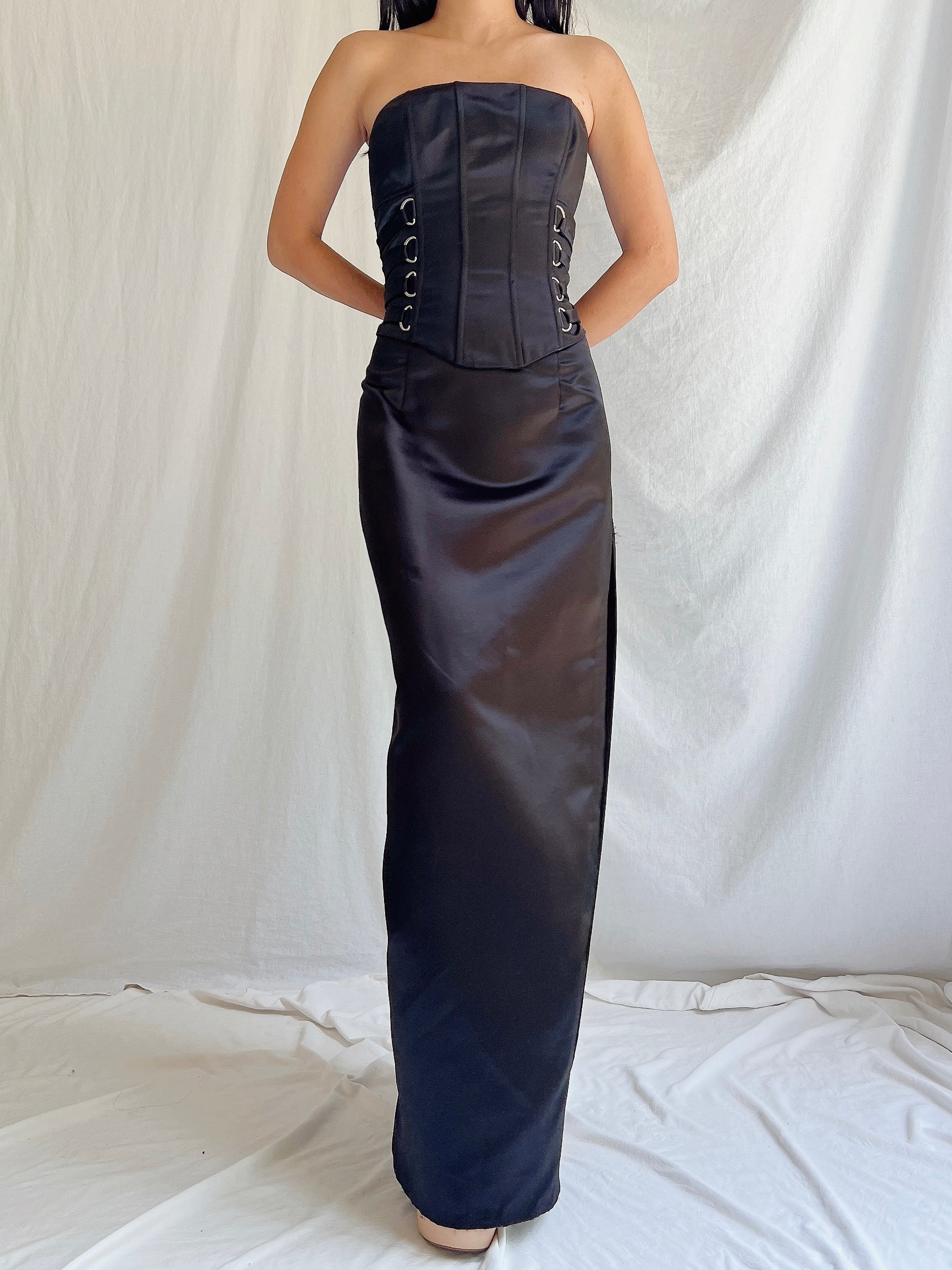 Vintage Satin Strapless Bustier Dress - XS