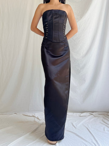 Vintage Satin Strapless Bustier Dress - XS