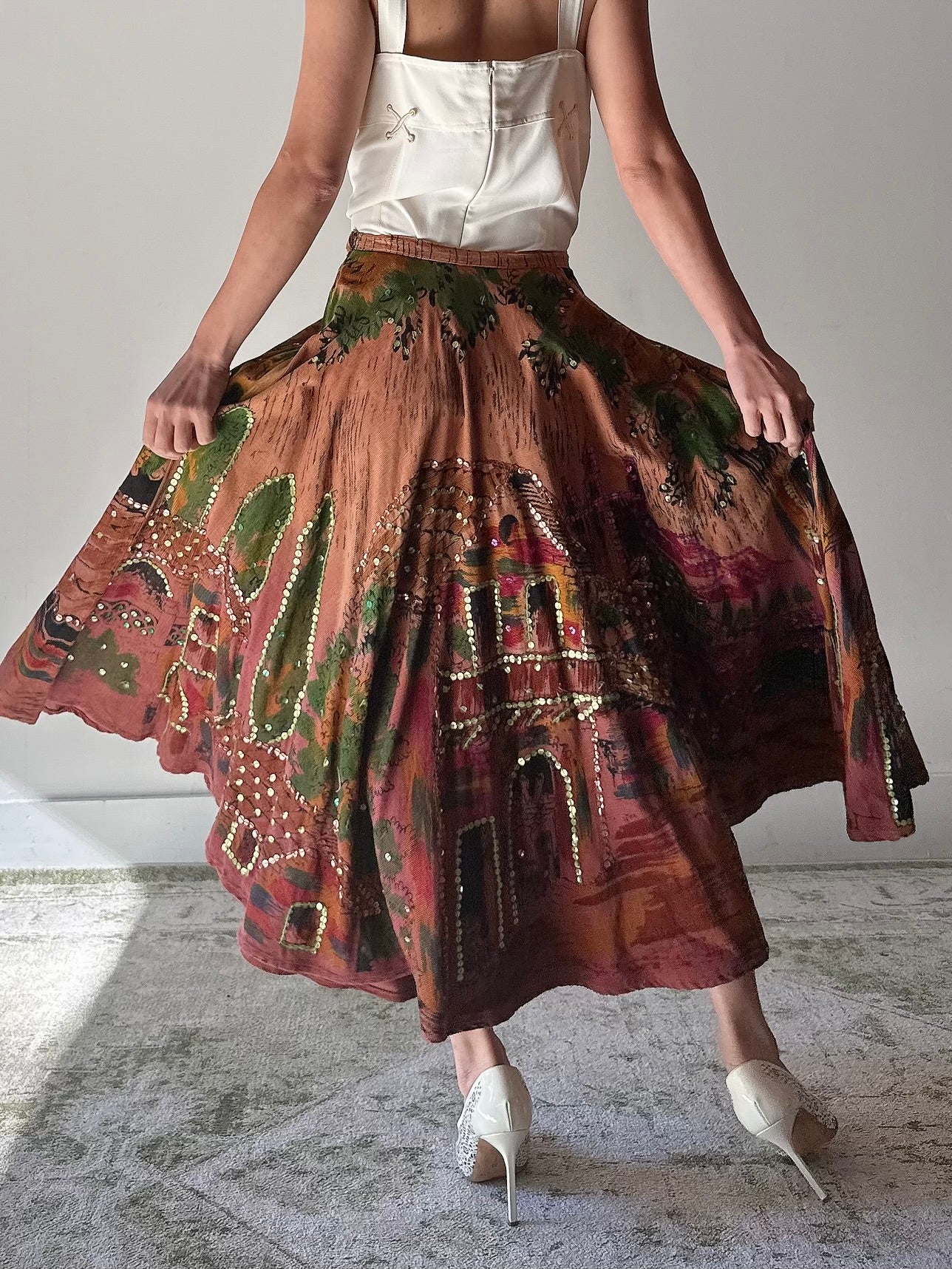 Vintage Monica Velvet Brown Abstract Skirt - M