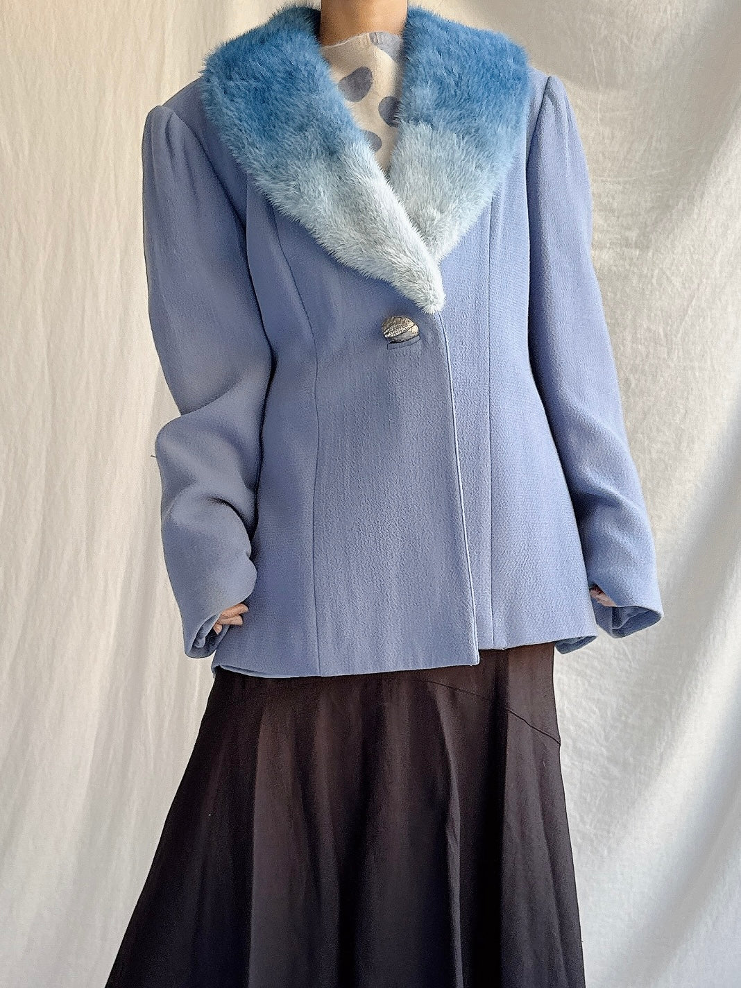 Vintage Paola Baccini Italy Lana Wool and Mink Collar Jacket - L IT 50/US 16