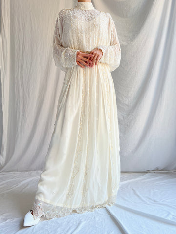 Vintage Chiffon Dolman Sleeves Gown - M