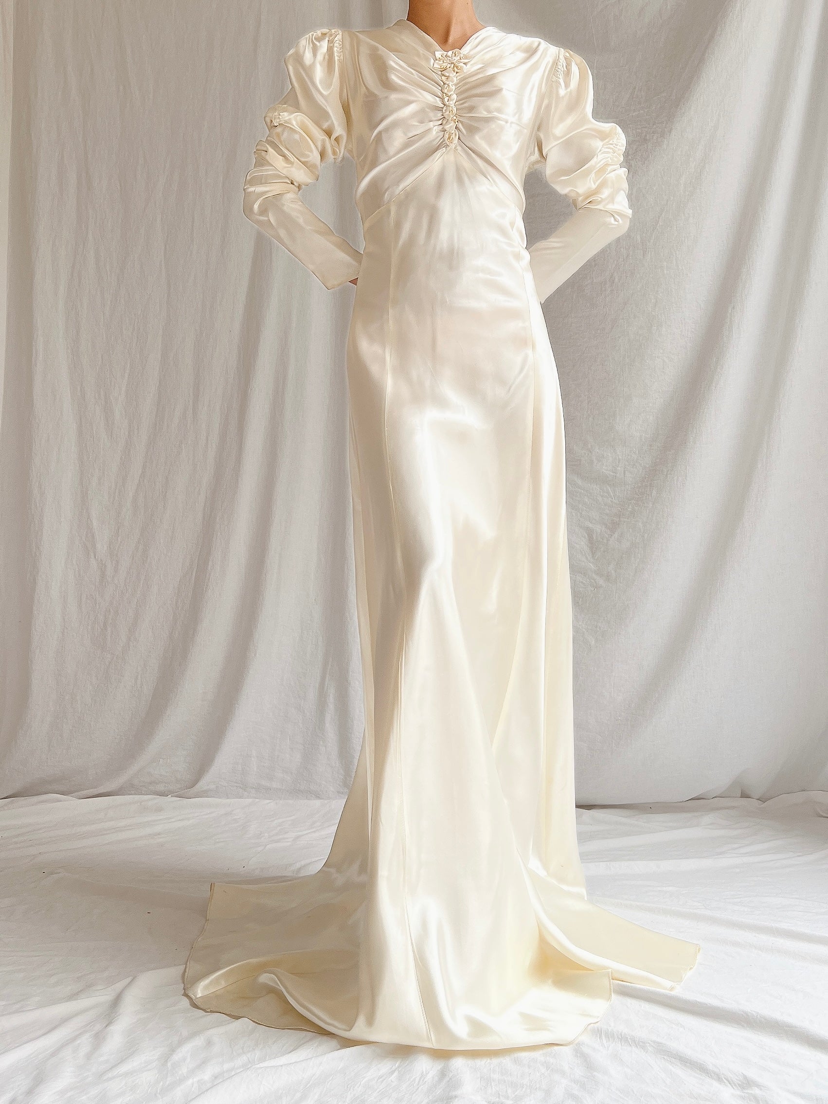 1940s Satin Long Sleeve Gown - S