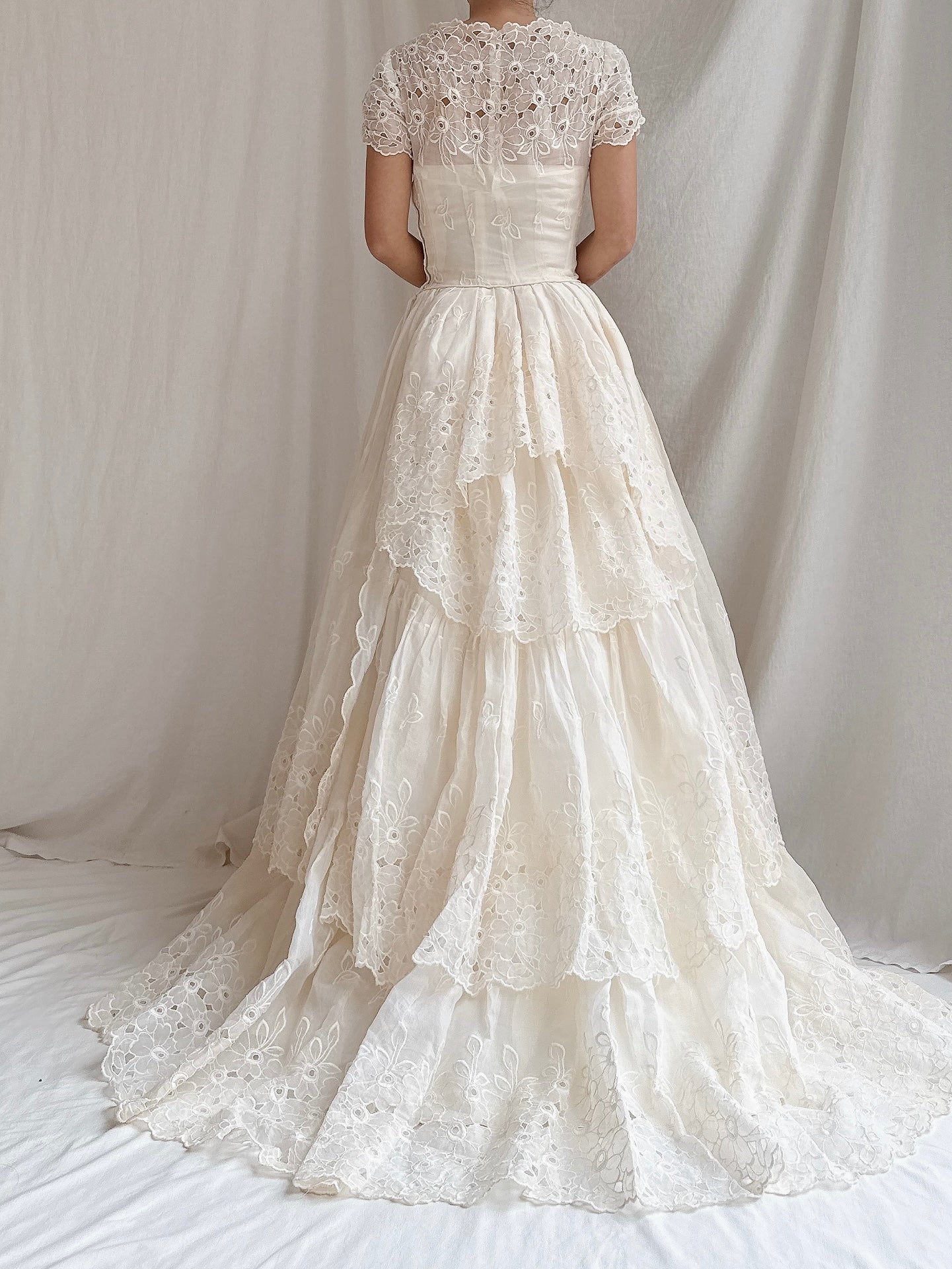 1950s Embroidered Organdy Dress - XS