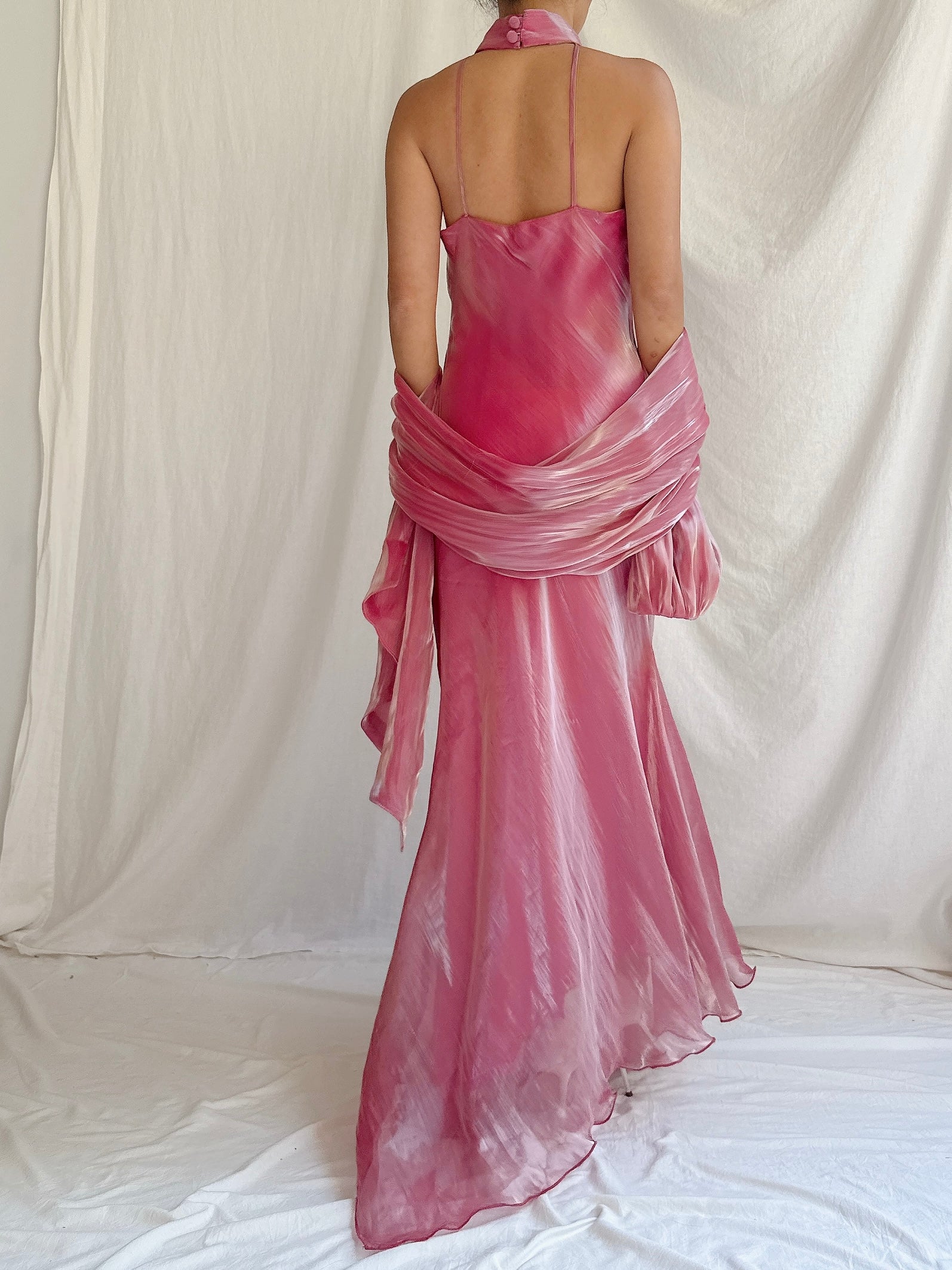 Vintage Iridescent Watermelon Halter Dress - S