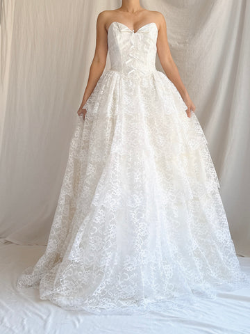1980s Strapless Lace Gown - XXS