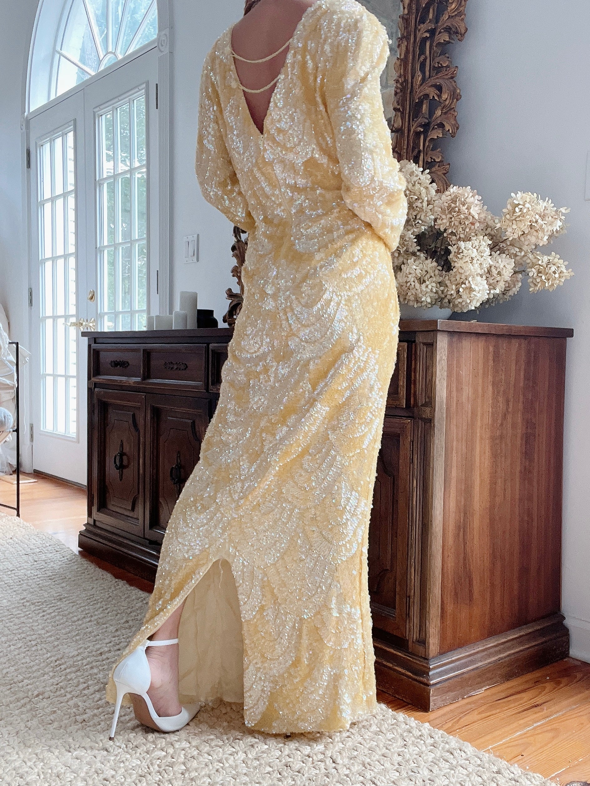 Vintage Yellow Sequins Gown - M/L