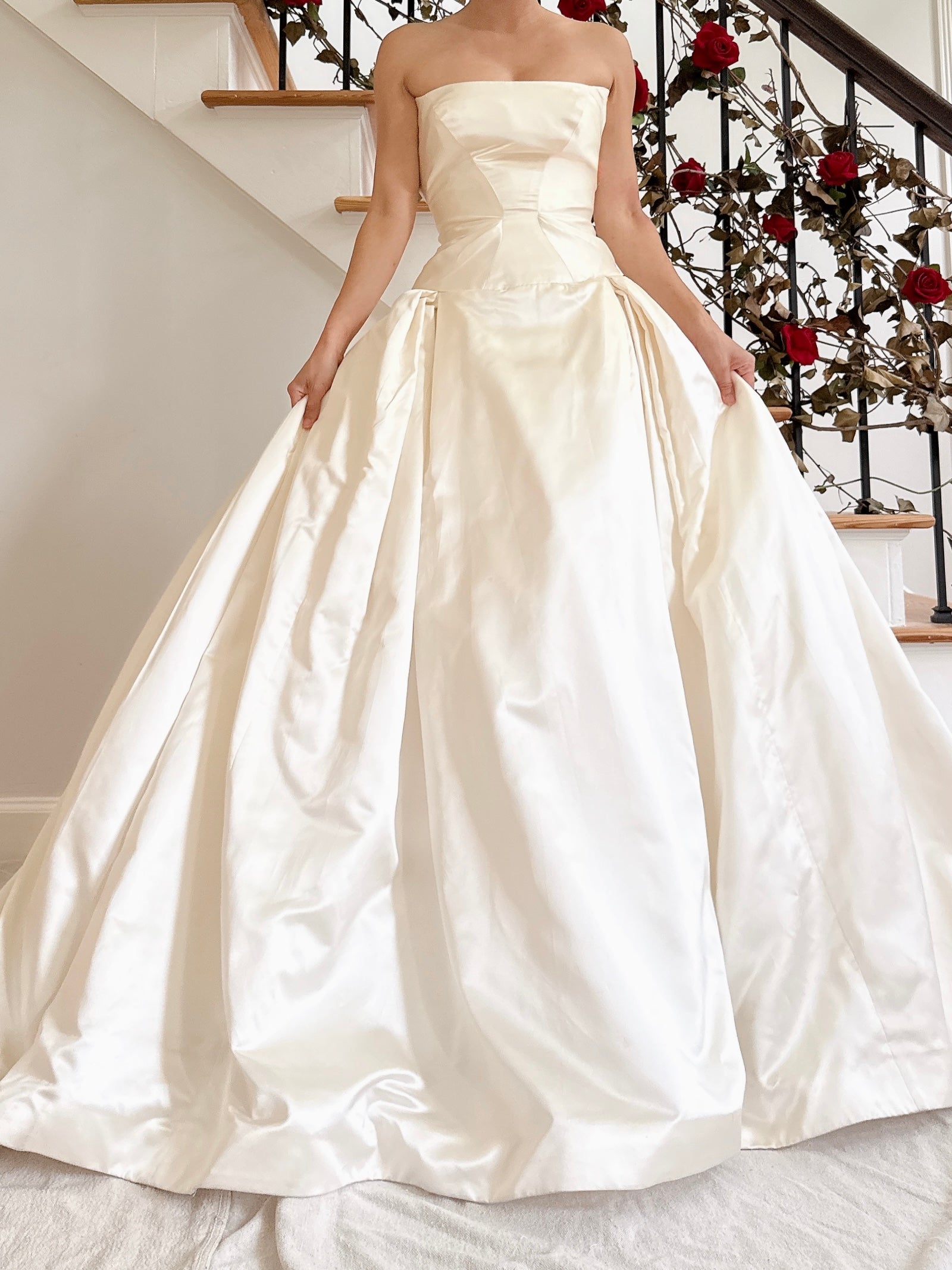 1990s Reem Acra Box Pleat Silk Gown - S