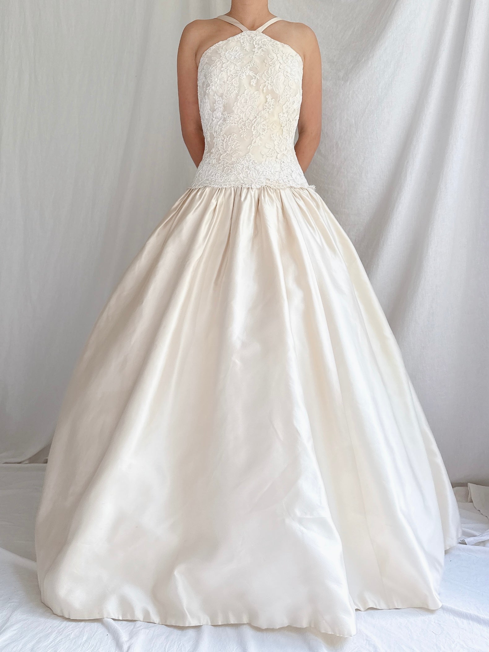 Vintage Halter Dropped Waist Gown - M