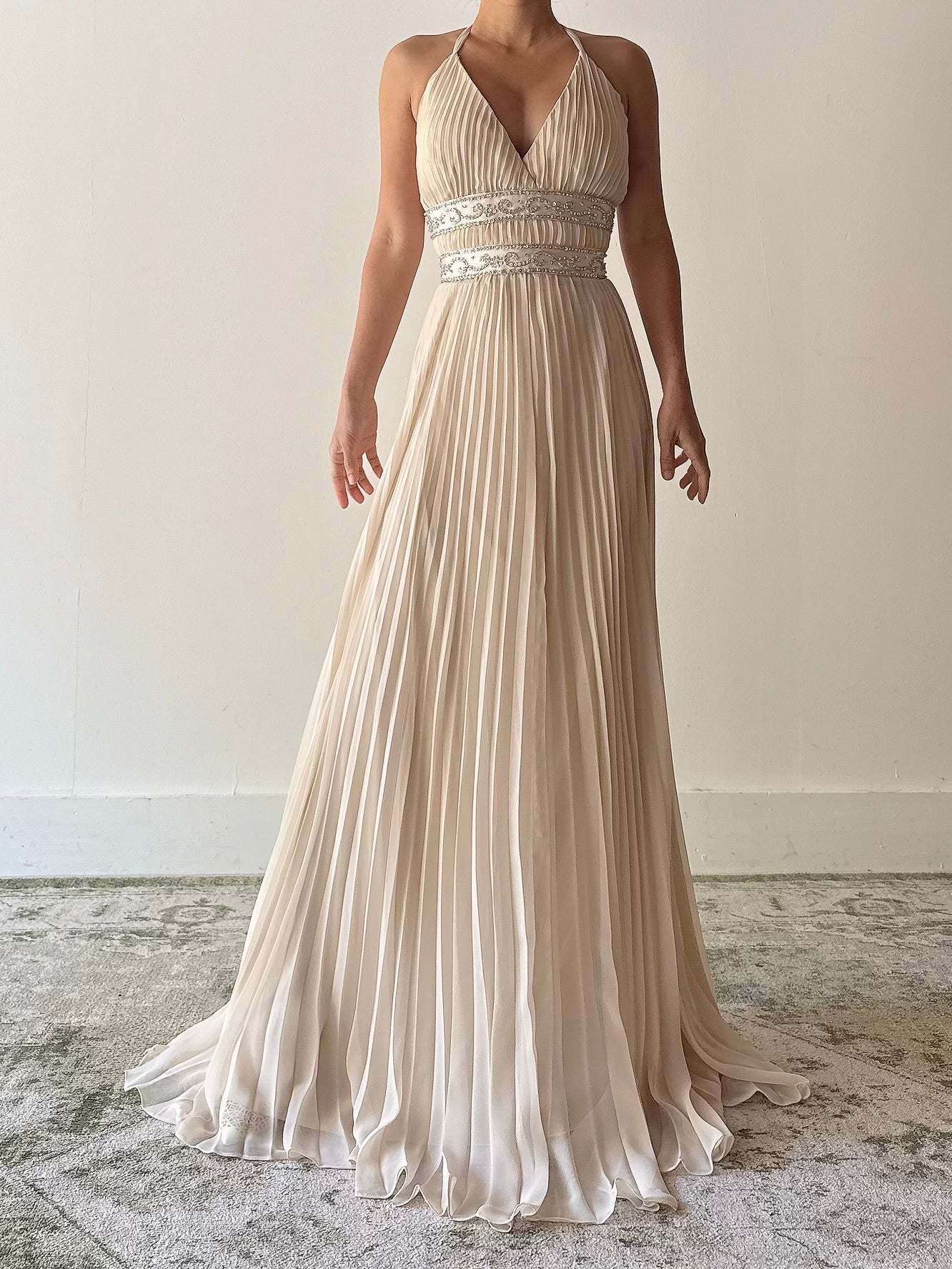 Vintage Pleated Chiffon Dress - L