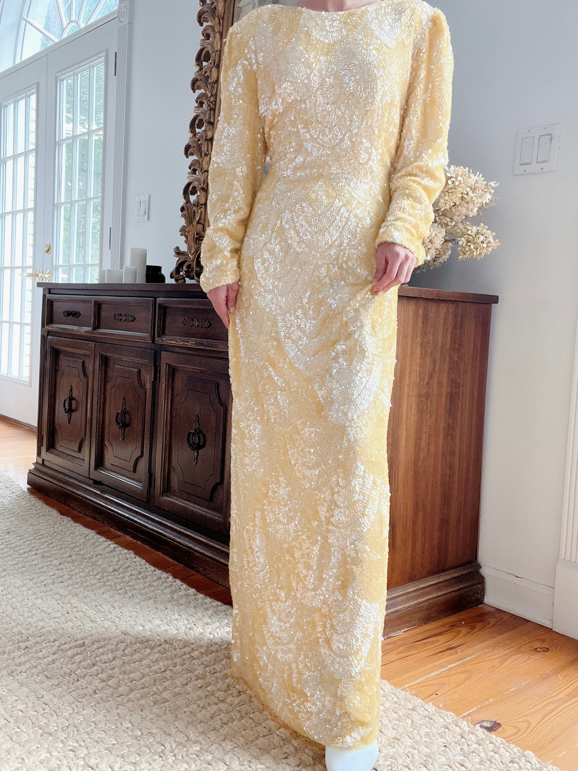 Vintage Yellow Sequins Gown - M/L